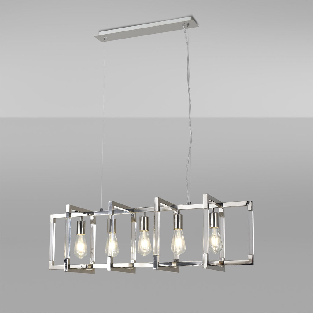 IL32785 Canto Rectangular Pendant 5 Light E27 Polished Nickel/Acrylic