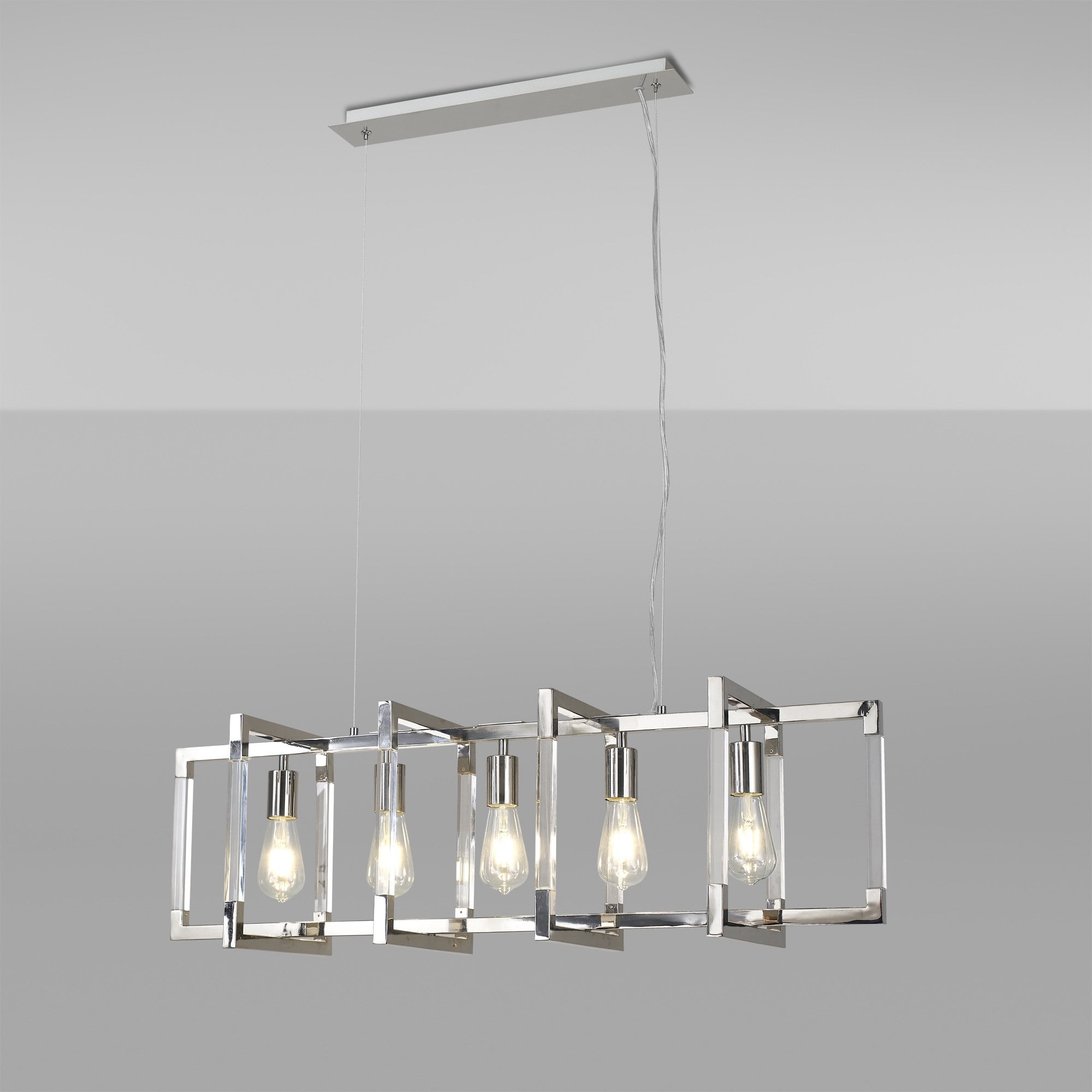 IL32785 Canto Rectangular Pendant 5 Light E27 Polished Nickel/Acrylic
