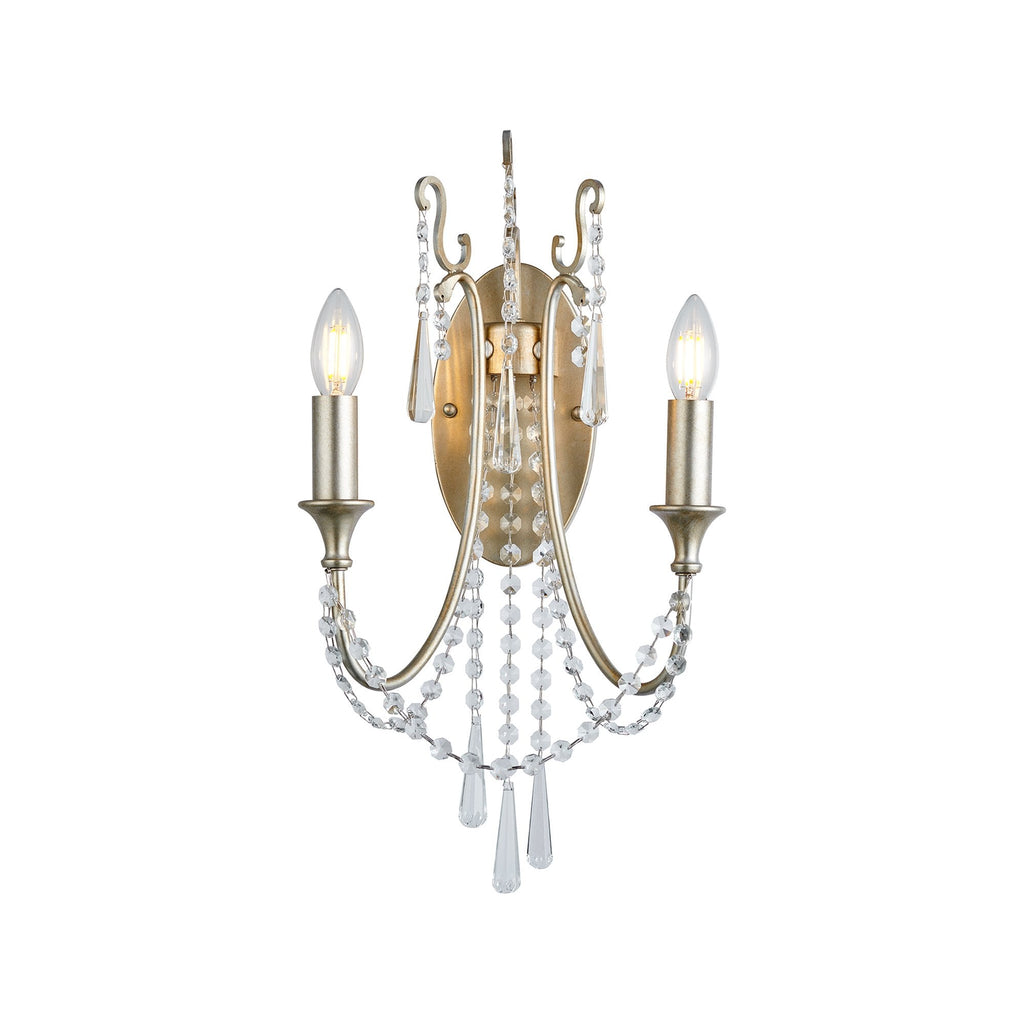 IL31849 Celine Wall Lamp 2 Light E14 Aged Silver/Clear Crystal