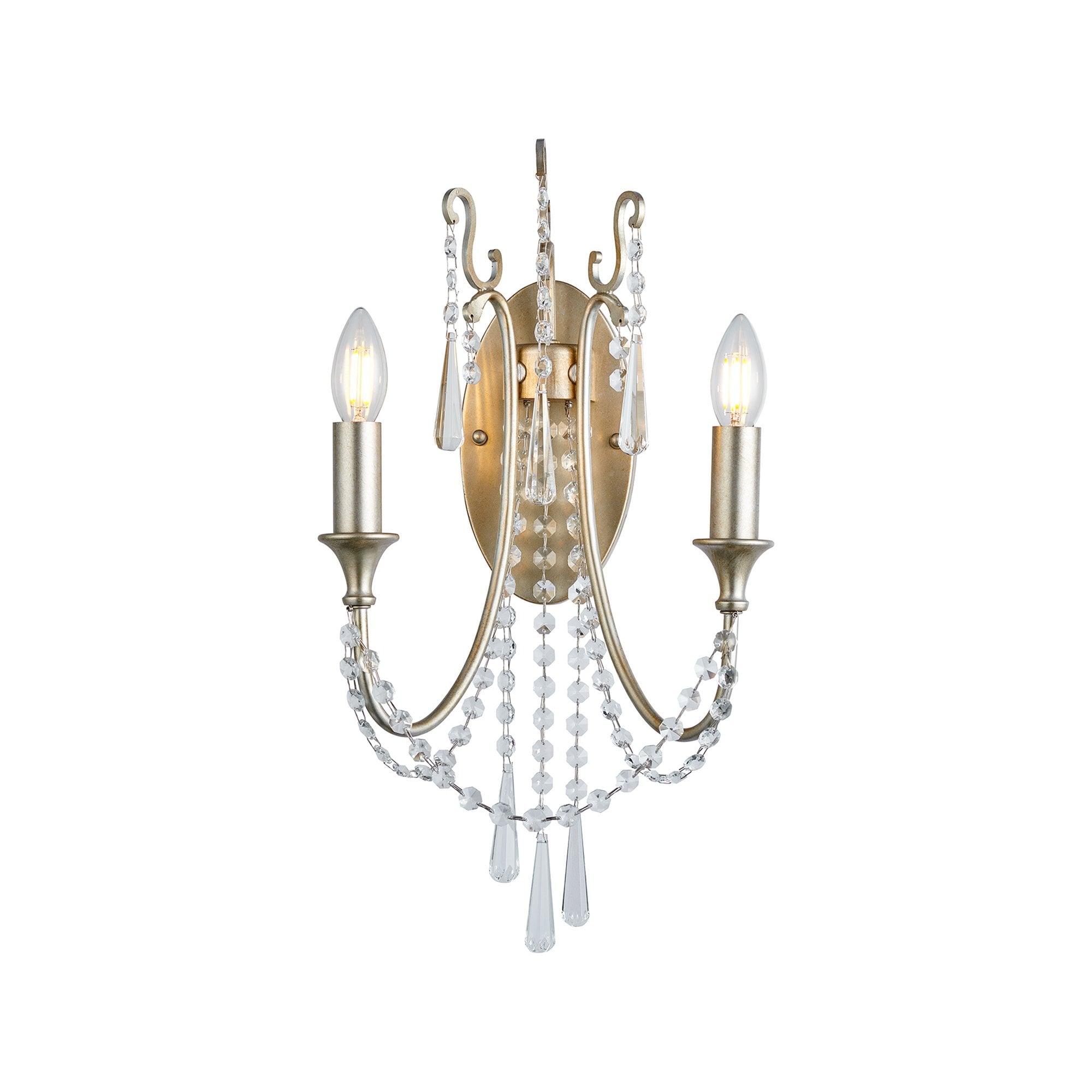 IL31849 Celine Wall Lamp 2 Light E14 Aged Silver/Clear Crystal