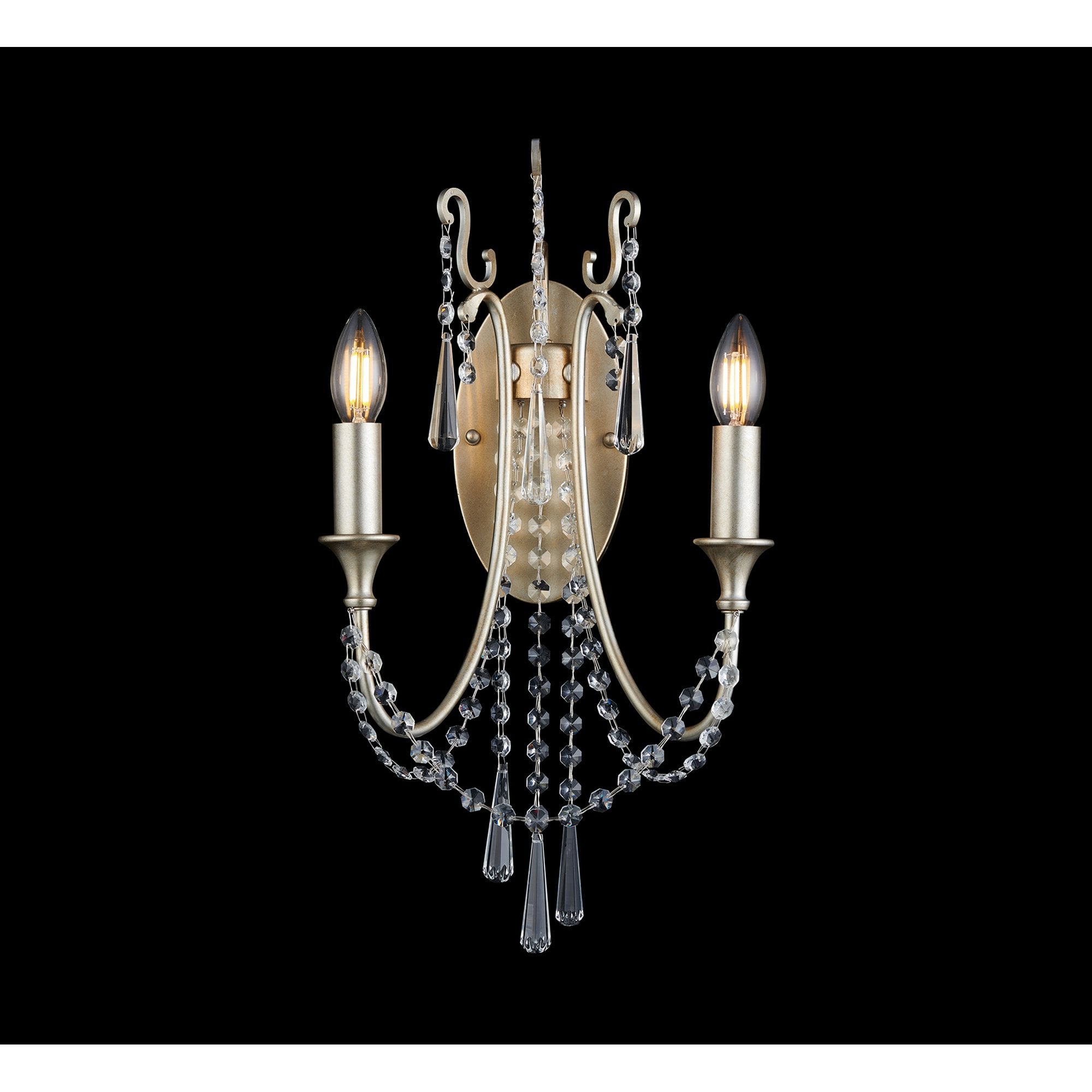 IL31849 Celine Wall Lamp 2 Light E14 Aged Silver/Clear Crystal
