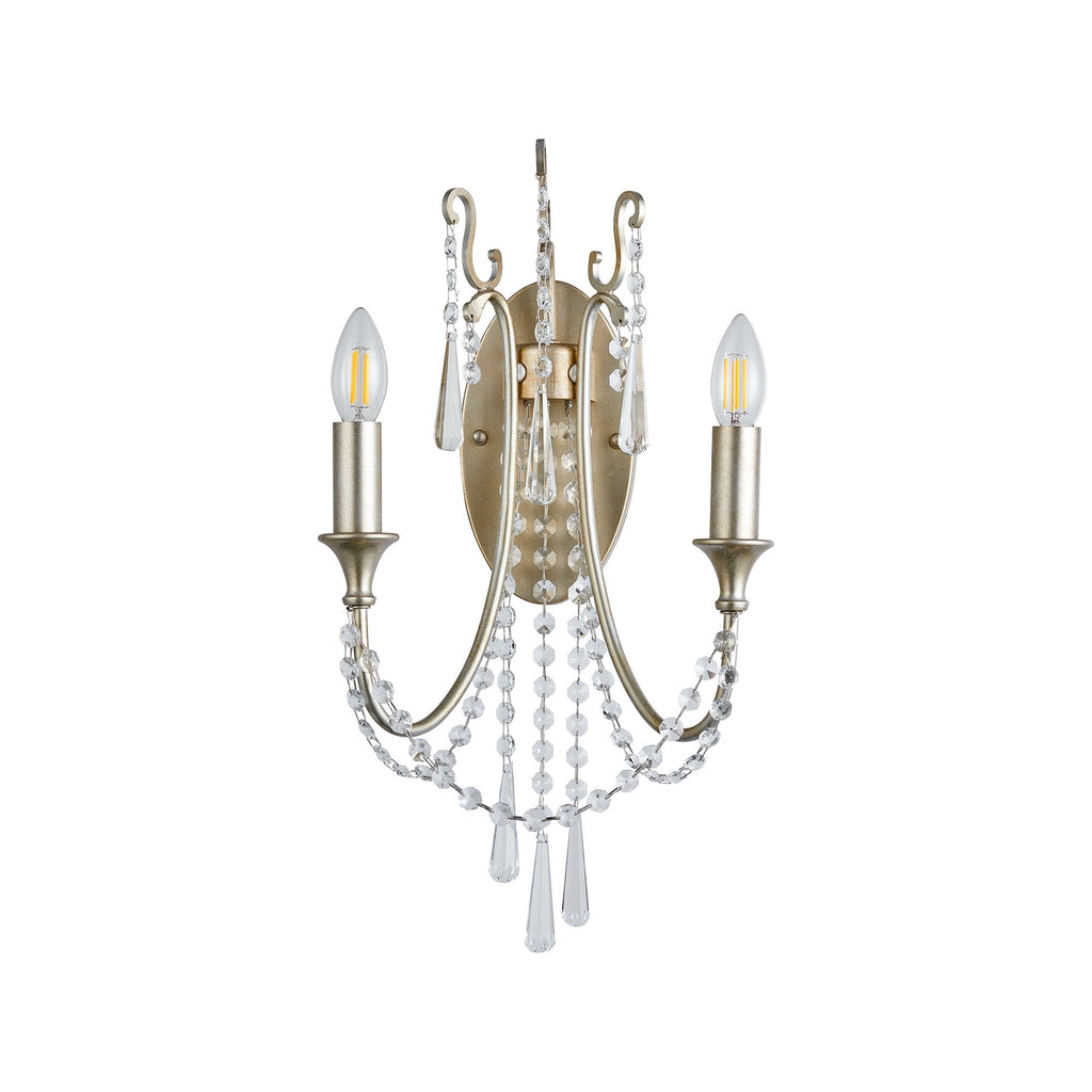 IL31849 Celine Wall Lamp 2 Light E14 Aged Silver/Clear Crystal