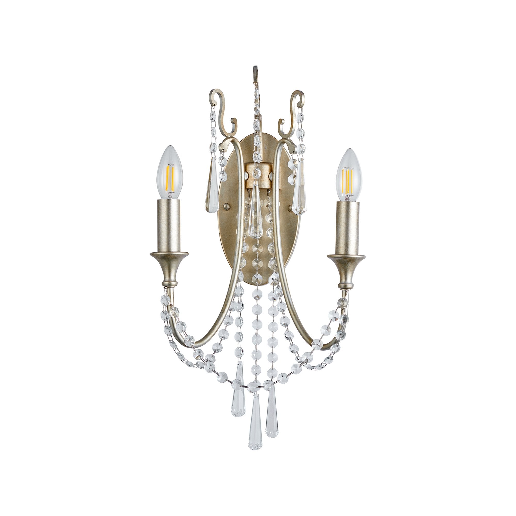 IL31849 Celine Wall Lamp 2 Light E14 Aged Silver/Clear Crystal