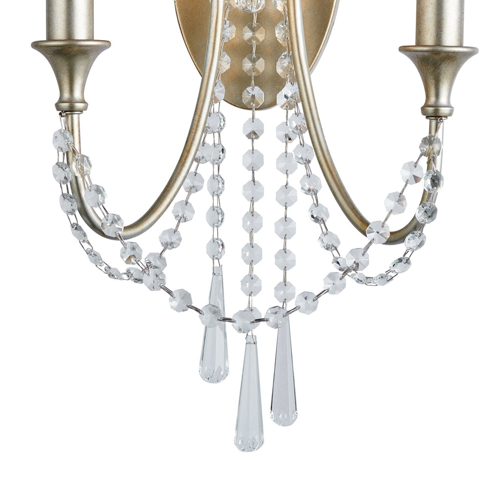IL31849 Celine Wall Lamp 2 Light E14 Aged Silver/Clear Crystal