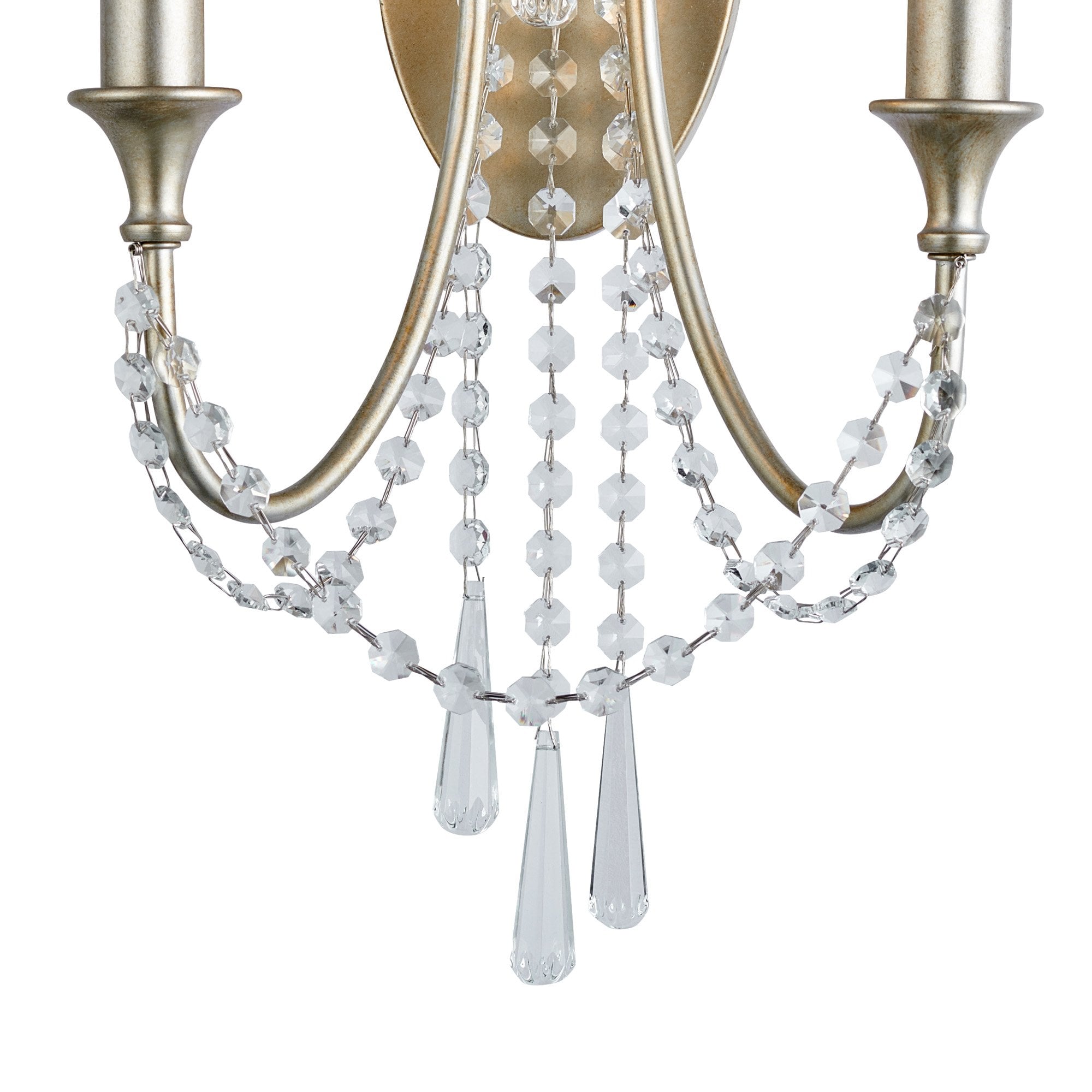 IL31849 Celine Wall Lamp 2 Light E14 Aged Silver/Clear Crystal