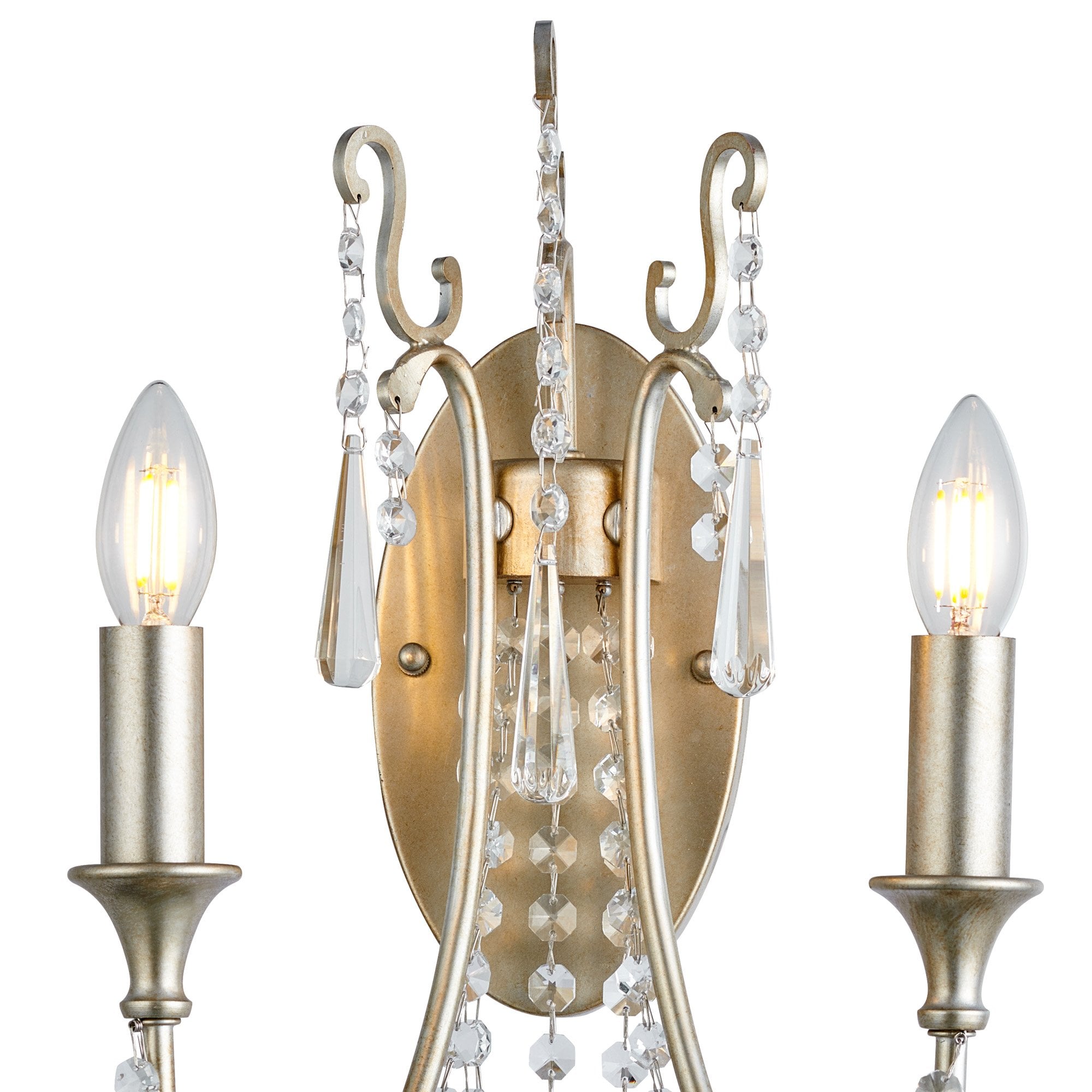 IL31849 Celine Wall Lamp 2 Light E14 Aged Silver/Clear Crystal