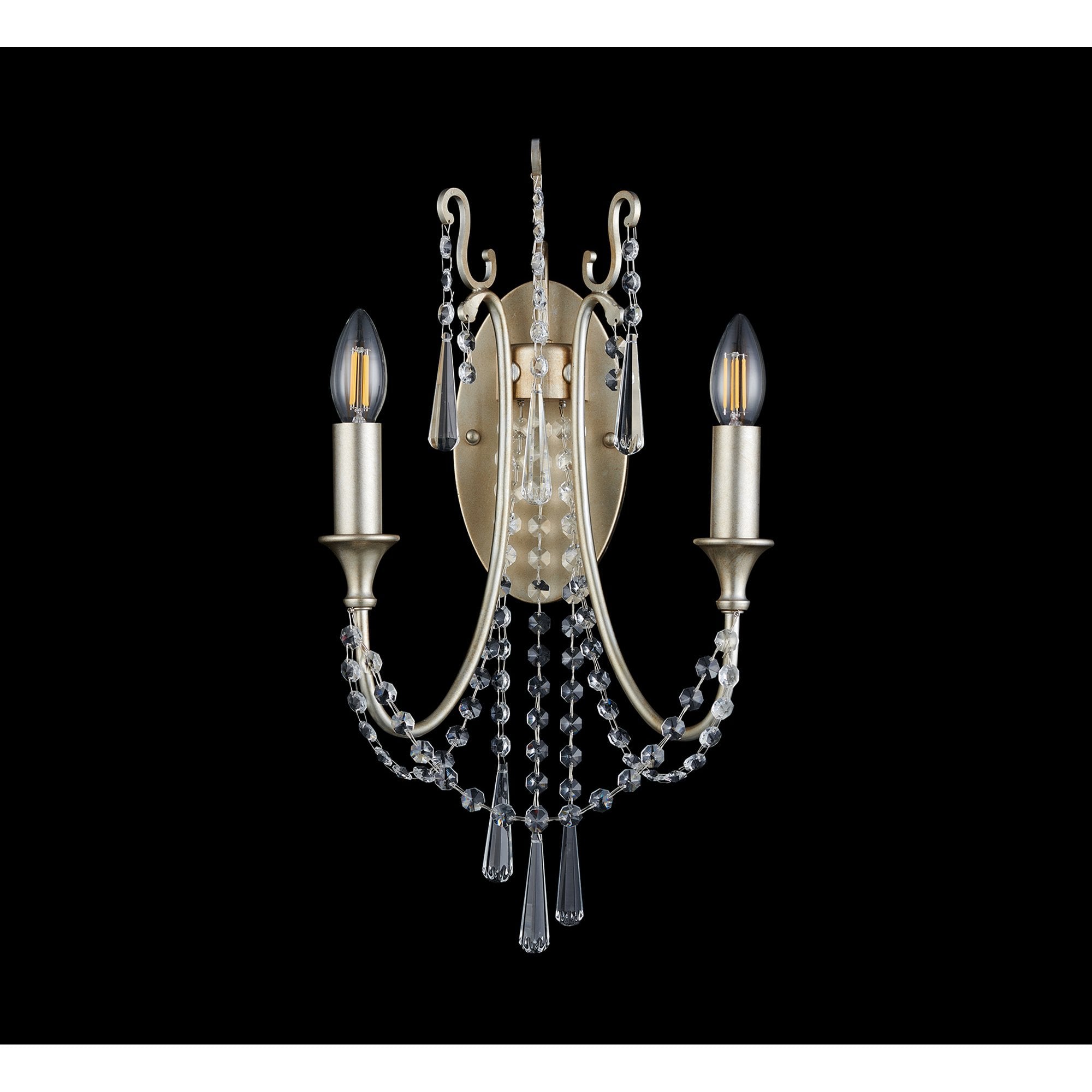 IL31849 Celine Wall Lamp 2 Light E14 Aged Silver/Clear Crystal