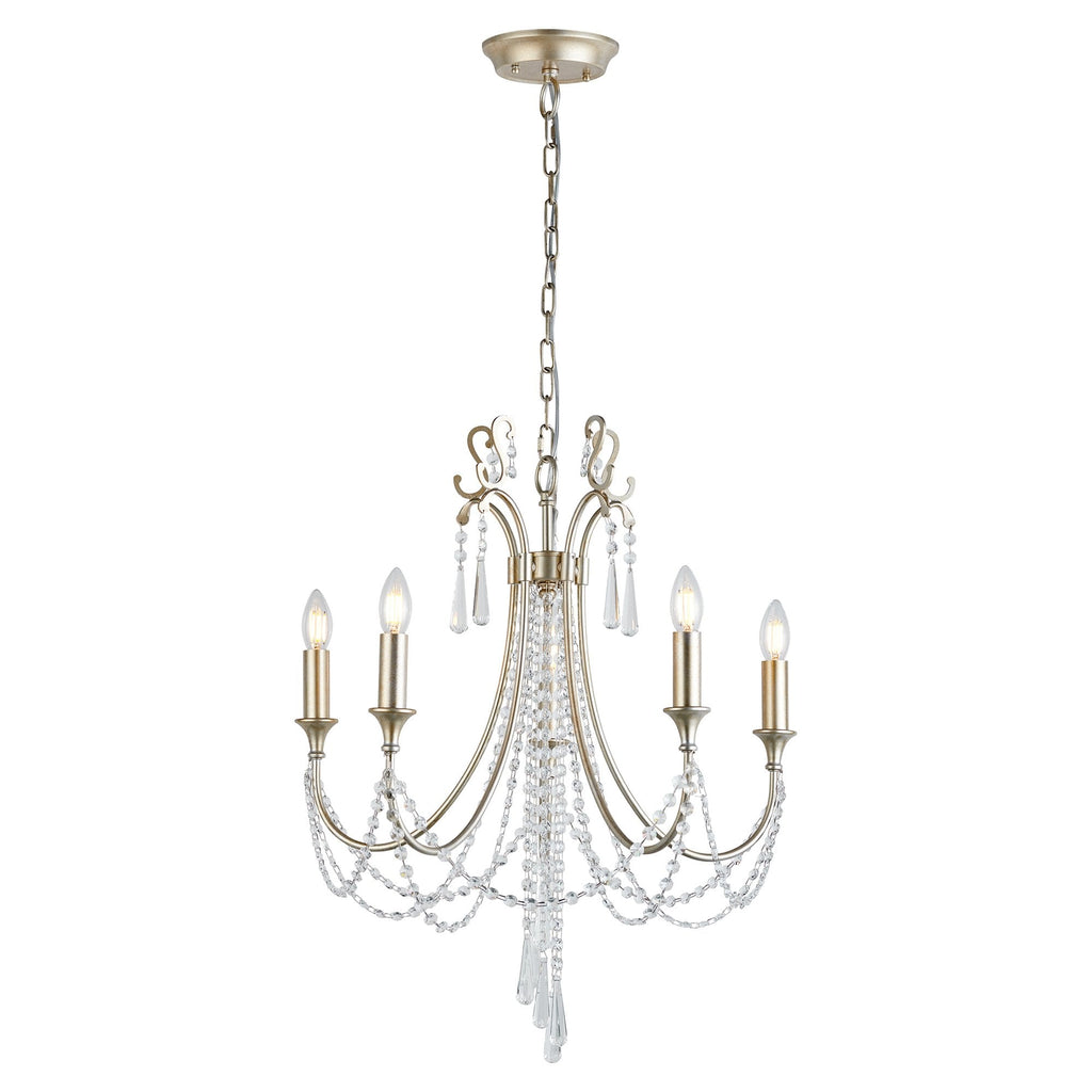 IL31844 Celine Pendant Chandelier 5 Light E14 Aged Silver/Clear Crystal