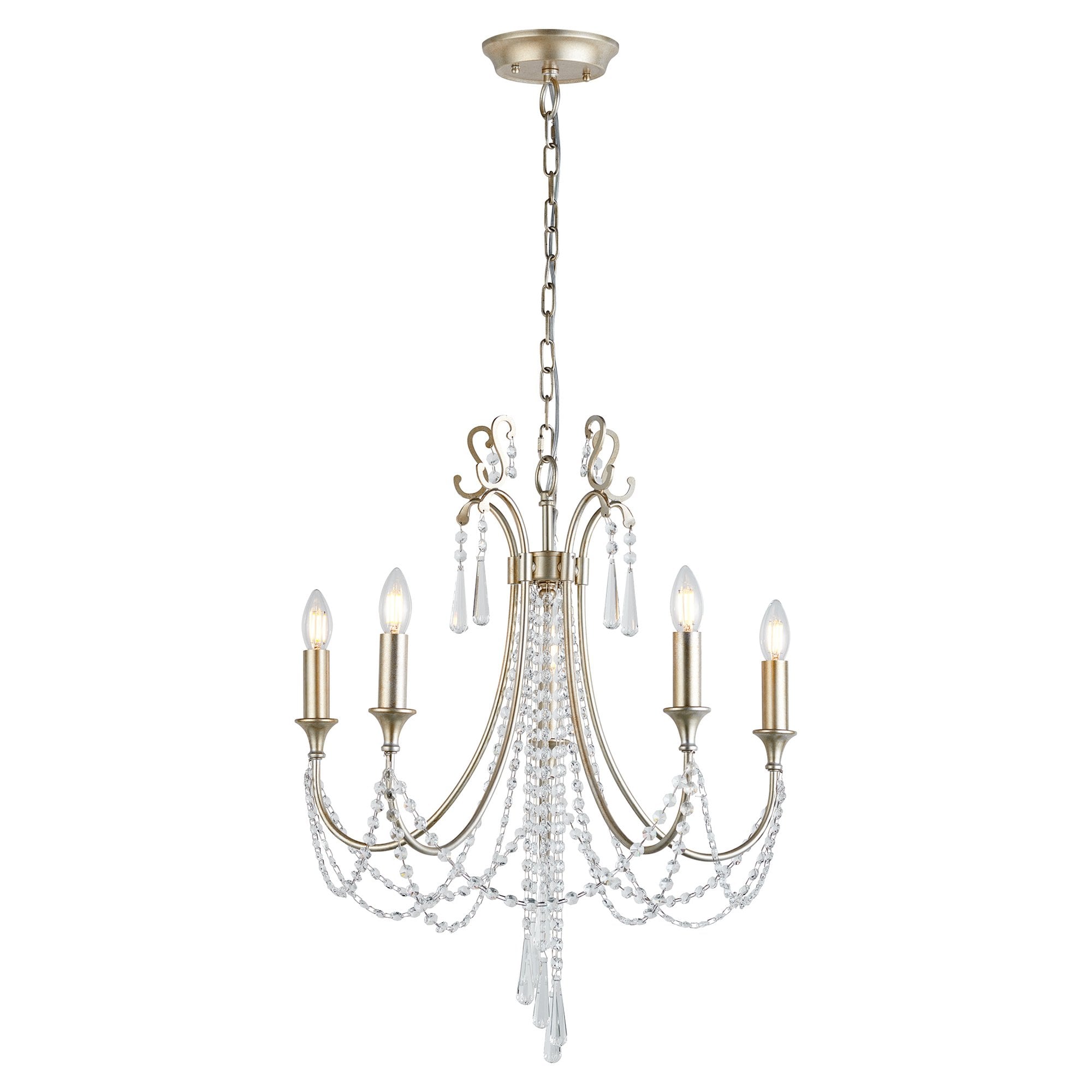 IL31844 Celine Pendant Chandelier 5 Light E14 Aged Silver/Clear Crystal