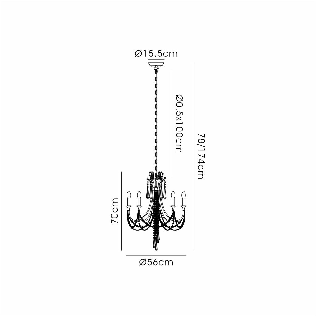 IL31844 Celine Pendant Chandelier 5 Light E14 Aged Silver/Clear Crystal