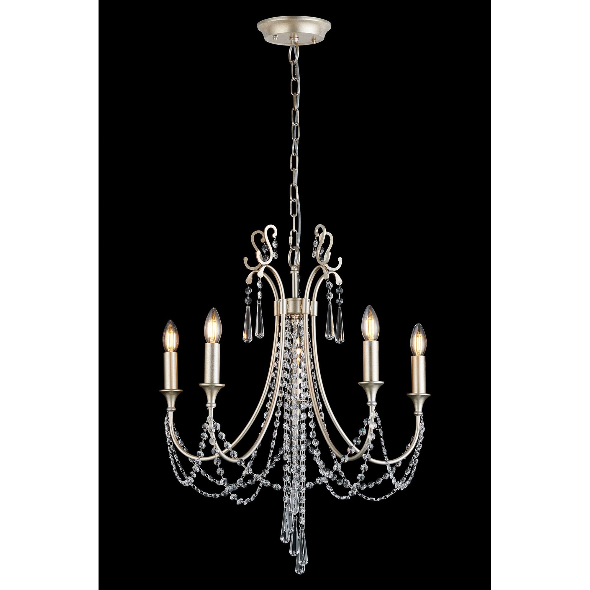 IL31844 Celine Pendant Chandelier 5 Light E14 Aged Silver/Clear Crystal