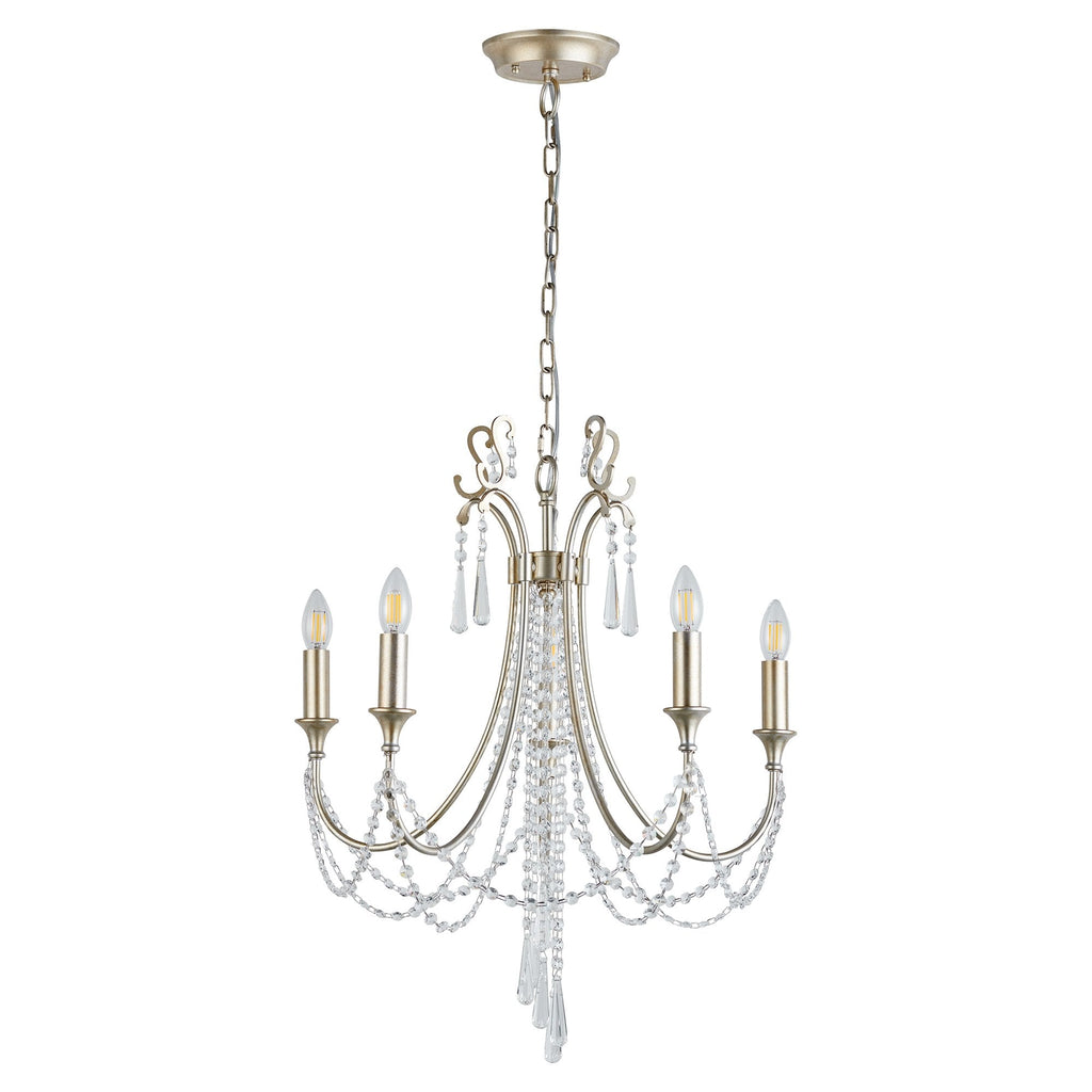 IL31844 Celine Pendant Chandelier 5 Light E14 Aged Silver/Clear Crystal