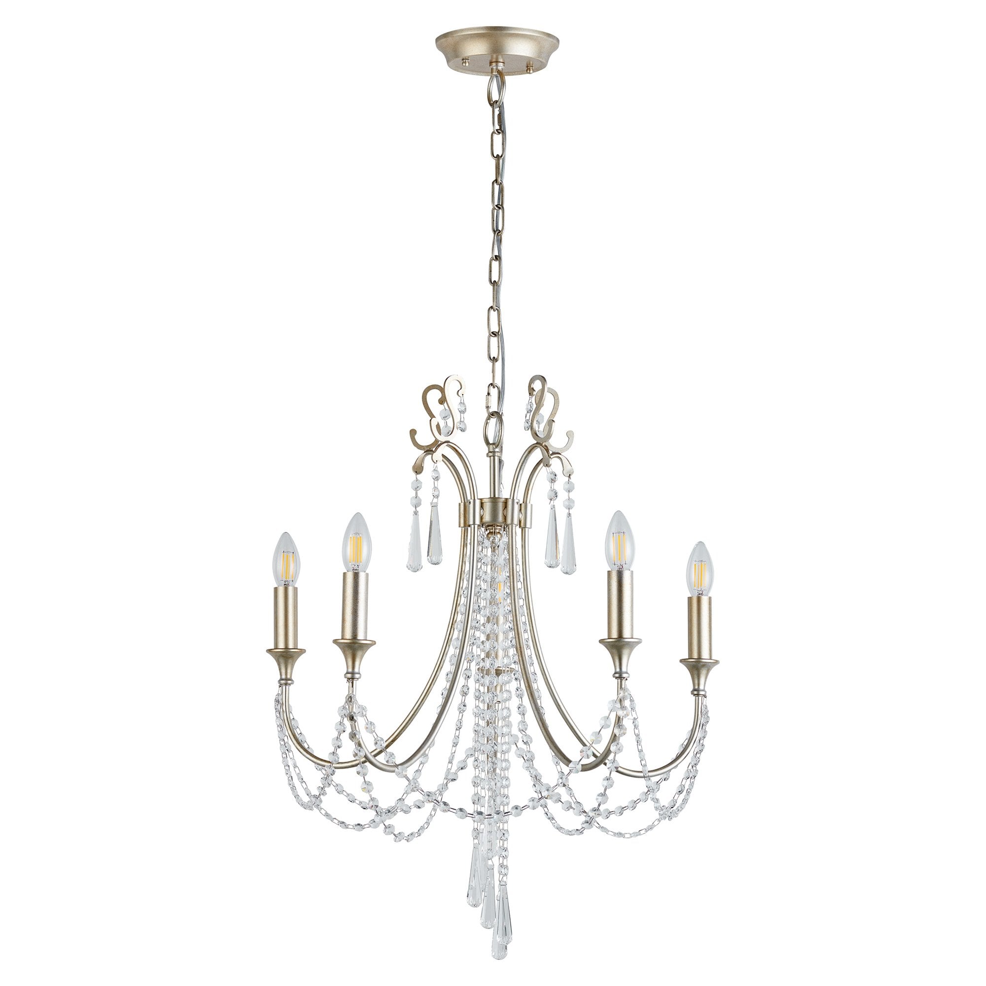 IL31844 Celine Pendant Chandelier 5 Light E14 Aged Silver/Clear Crystal