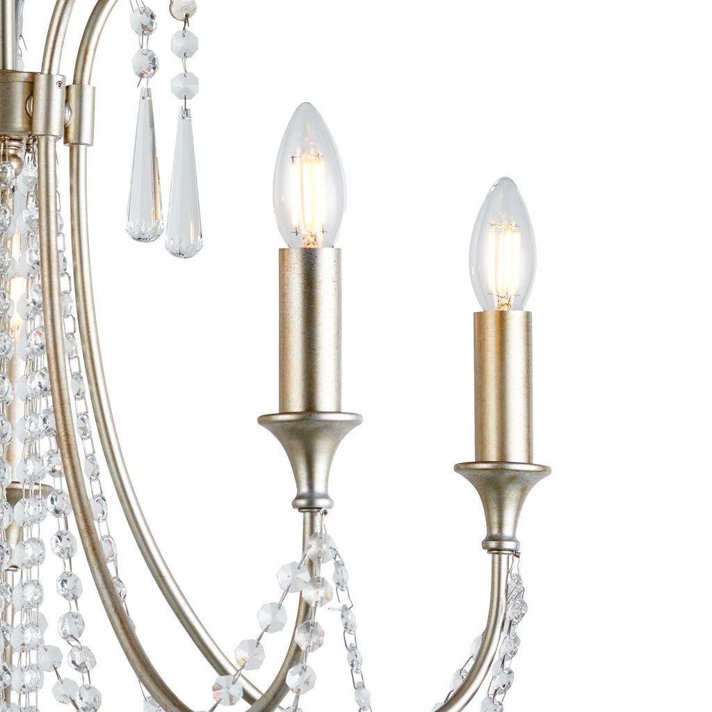 IL31844 Celine Pendant Chandelier 5 Light E14 Aged Silver/Clear Crystal
