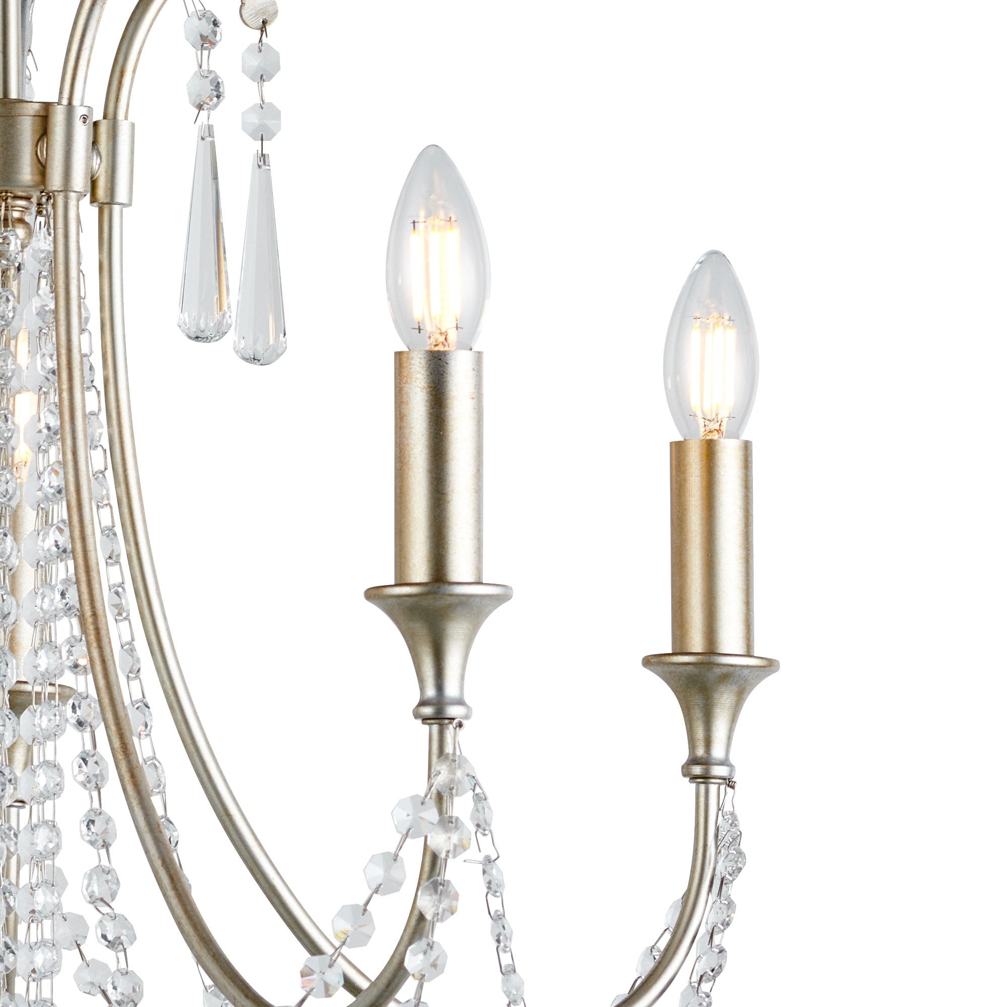 IL31844 Celine Pendant Chandelier 5 Light E14 Aged Silver/Clear Crystal