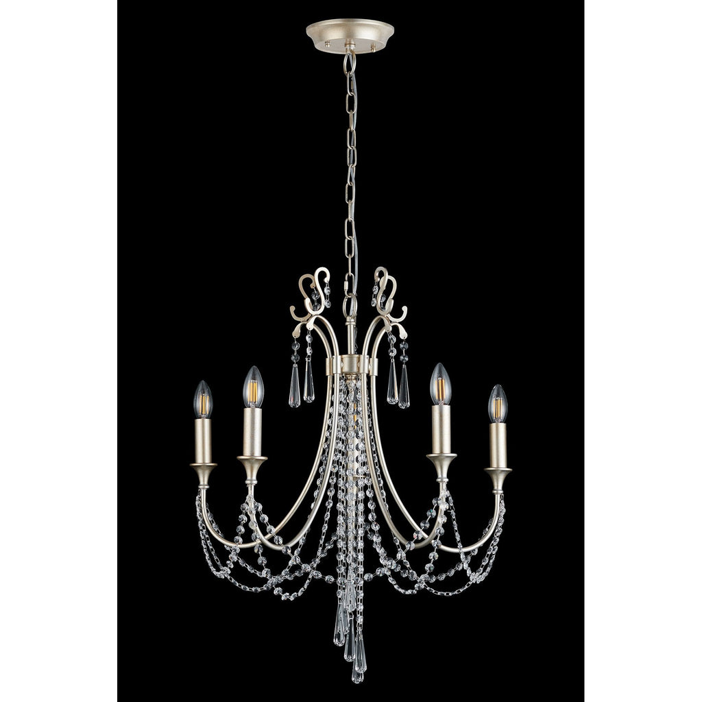 IL31844 Celine Pendant Chandelier 5 Light E14 Aged Silver/Clear Crystal
