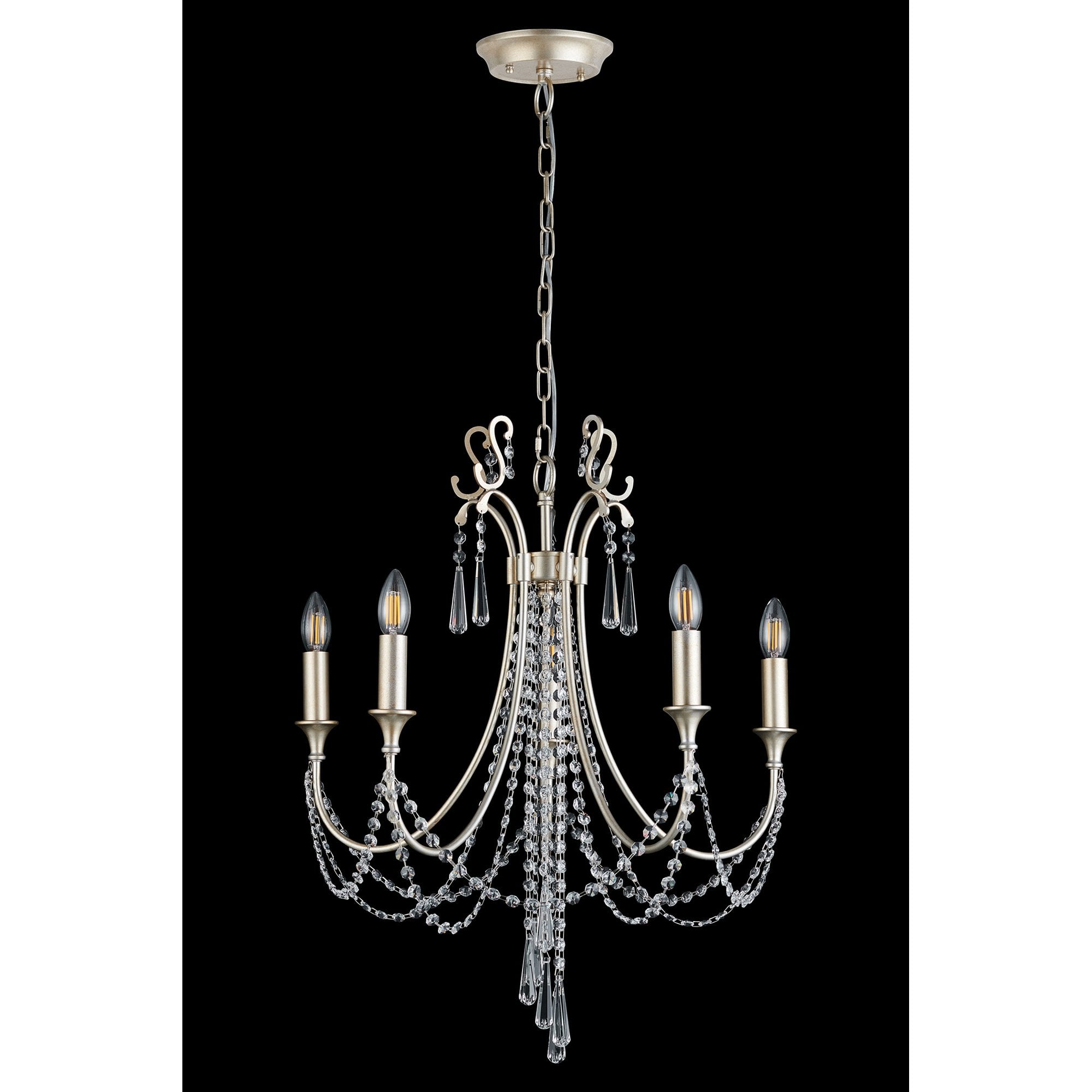 IL31844 Celine Pendant Chandelier 5 Light E14 Aged Silver/Clear Crystal