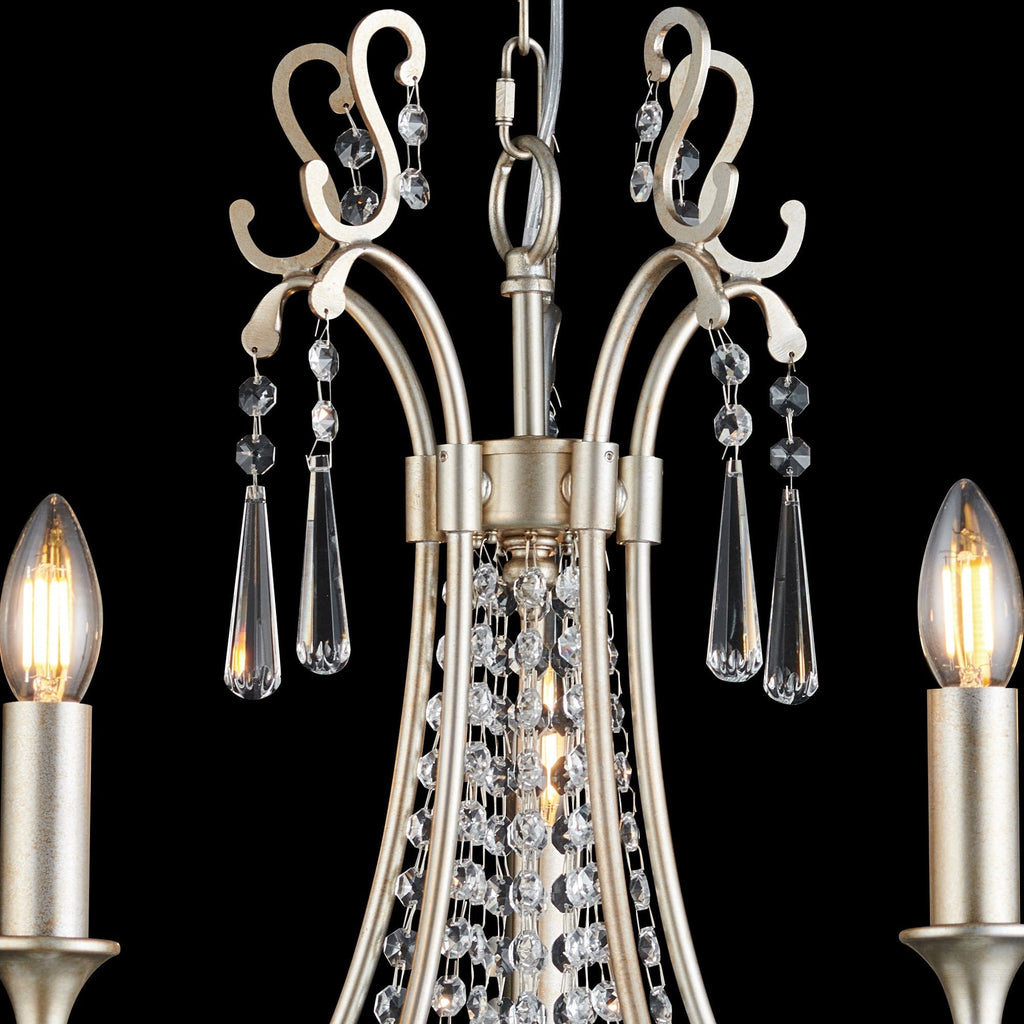 IL31844 Celine Pendant Chandelier 5 Light E14 Aged Silver/Clear Crystal