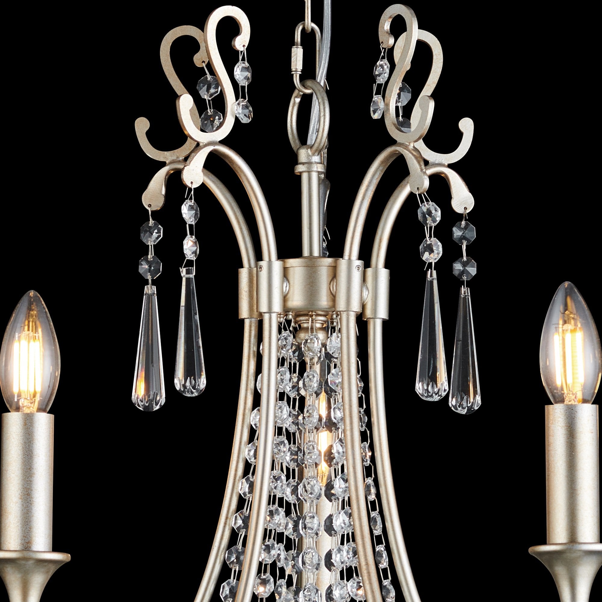 IL31844 Celine Pendant Chandelier 5 Light E14 Aged Silver/Clear Crystal