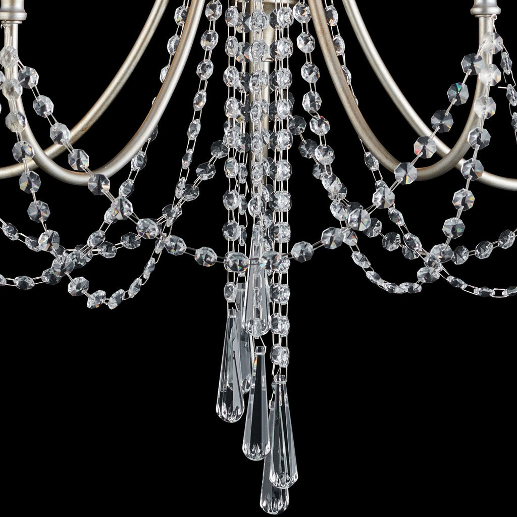 IL31844 Celine Pendant Chandelier 5 Light E14 Aged Silver/Clear Crystal