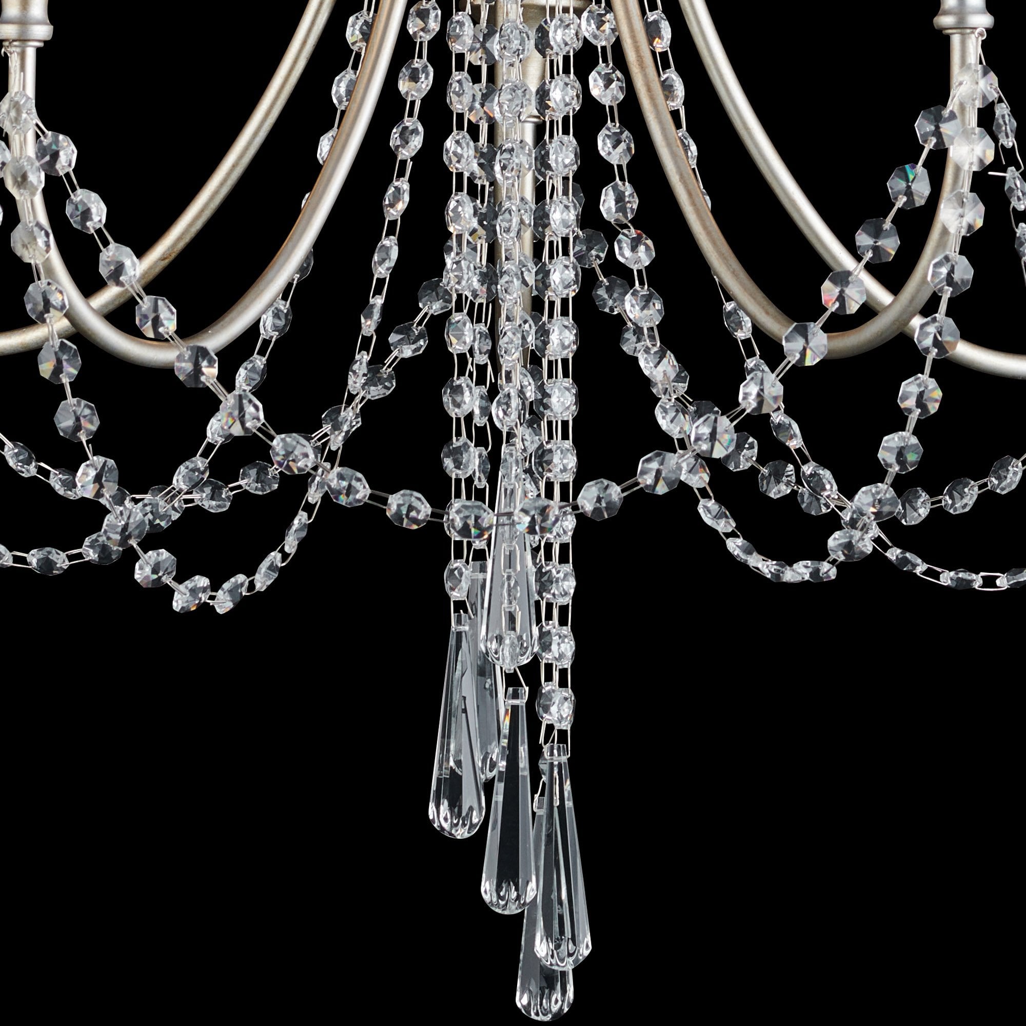 IL31844 Celine Pendant Chandelier 5 Light E14 Aged Silver/Clear Crystal