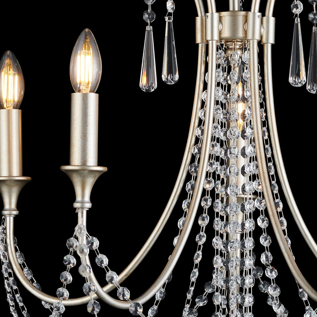 IL31844 Celine Pendant Chandelier 5 Light E14 Aged Silver/Clear Crystal