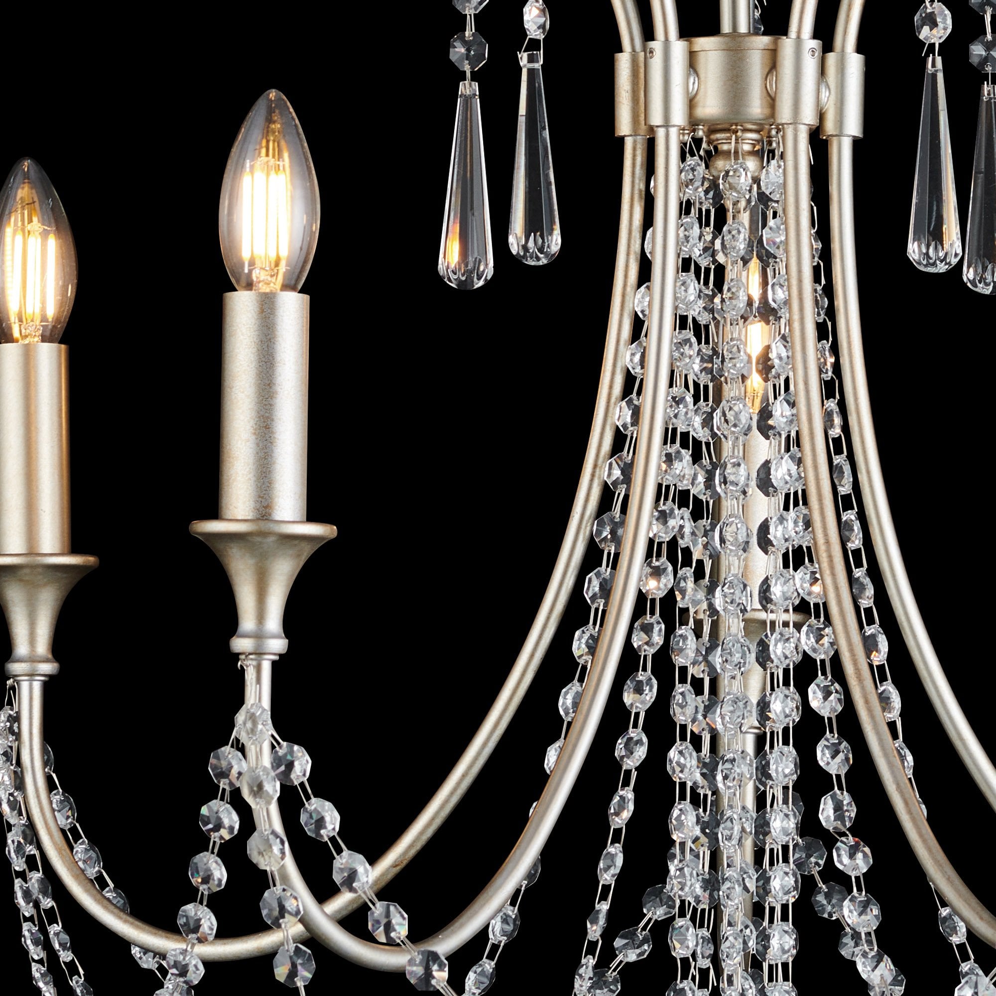 IL31844 Celine Pendant Chandelier 5 Light E14 Aged Silver/Clear Crystal