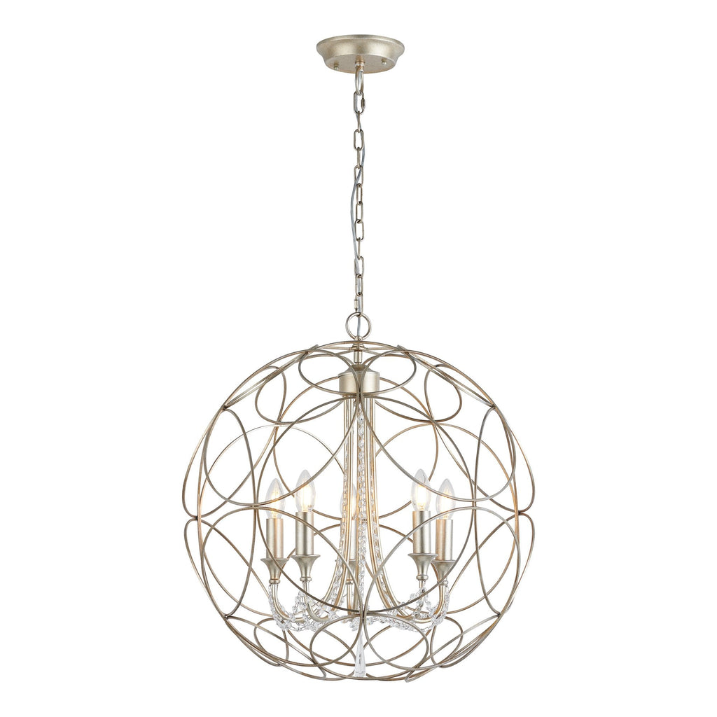 IL31850 Celine Pendant Sphere 5 Light E14 Aged Silver/Clear Crystal