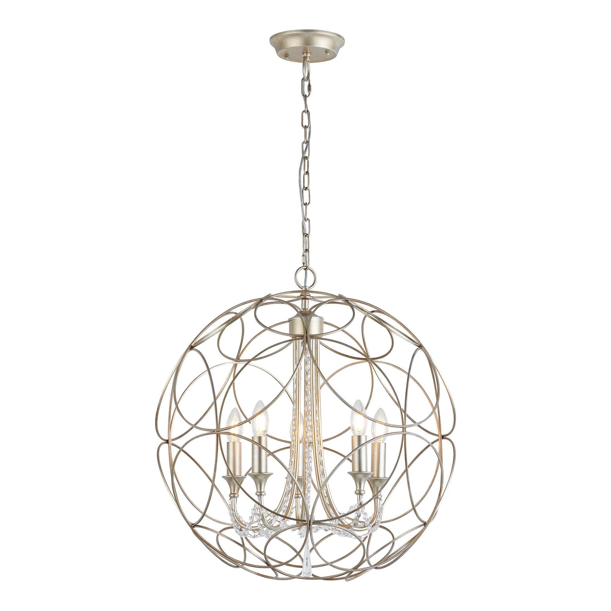 IL31850 Celine Pendant Sphere 5 Light E14 Aged Silver/Clear Crystal