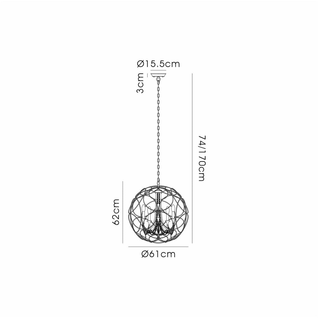 IL31850 Celine Pendant Sphere 5 Light E14 Aged Silver/Clear Crystal