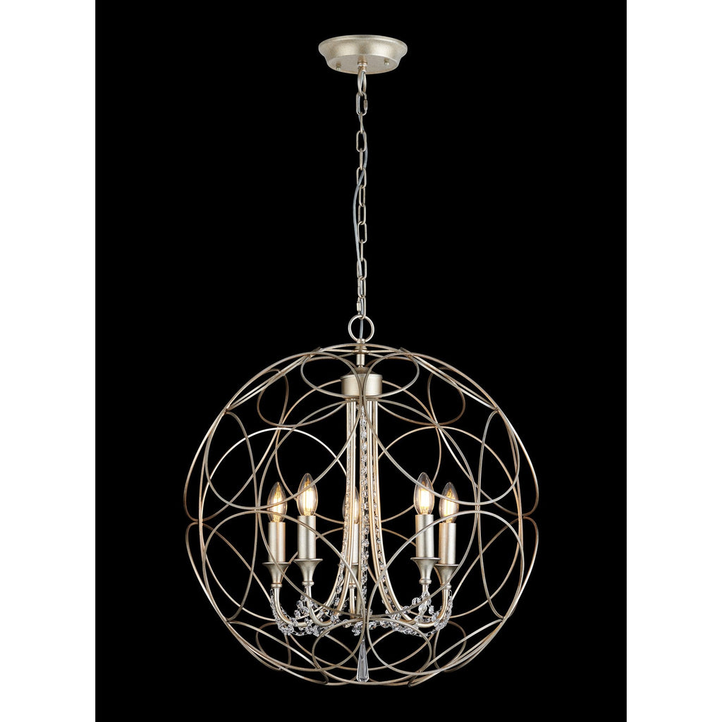 IL31850 Celine Pendant Sphere 5 Light E14 Aged Silver/Clear Crystal