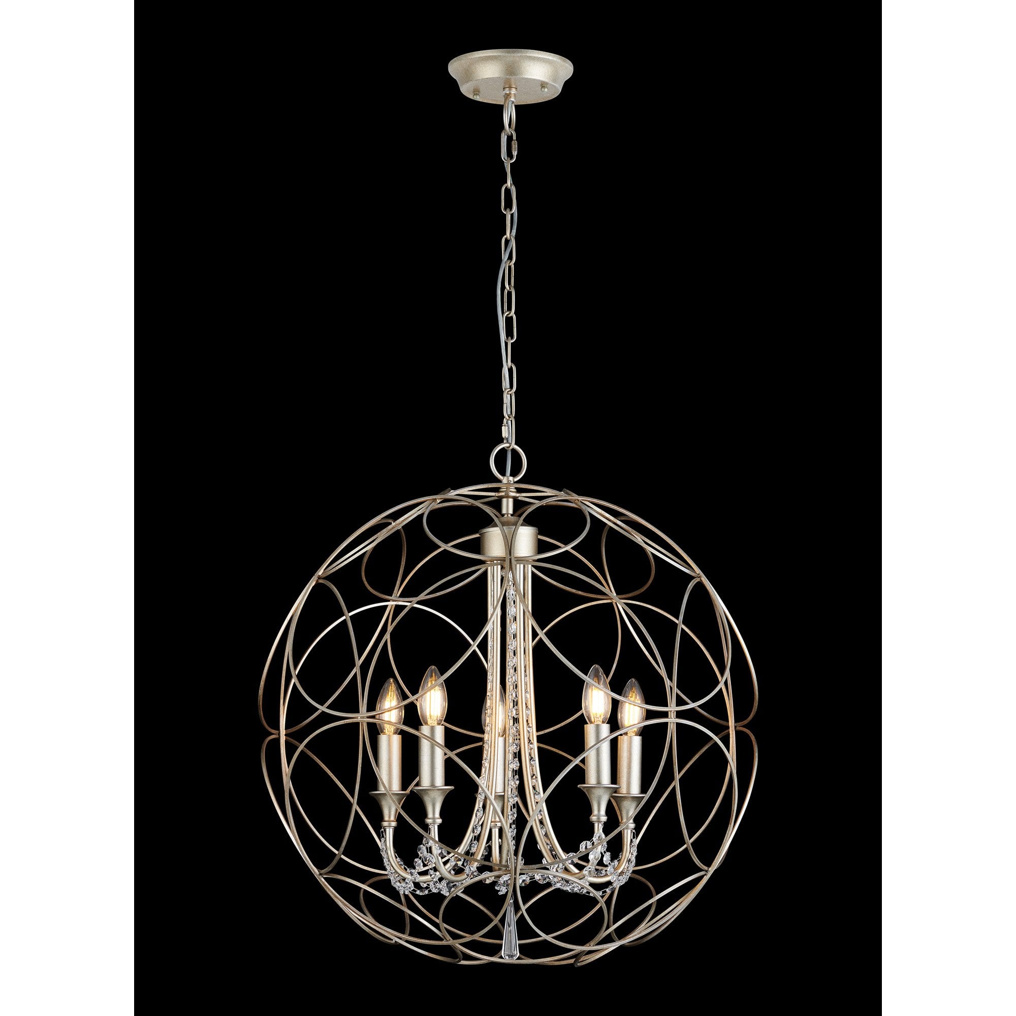IL31850 Celine Pendant Sphere 5 Light E14 Aged Silver/Clear Crystal