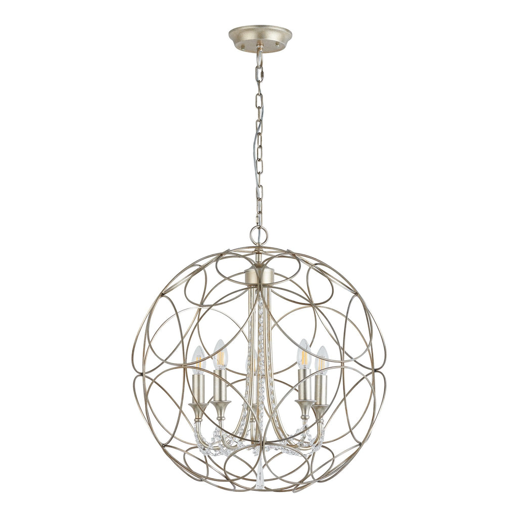 IL31850 Celine Pendant Sphere 5 Light E14 Aged Silver/Clear Crystal