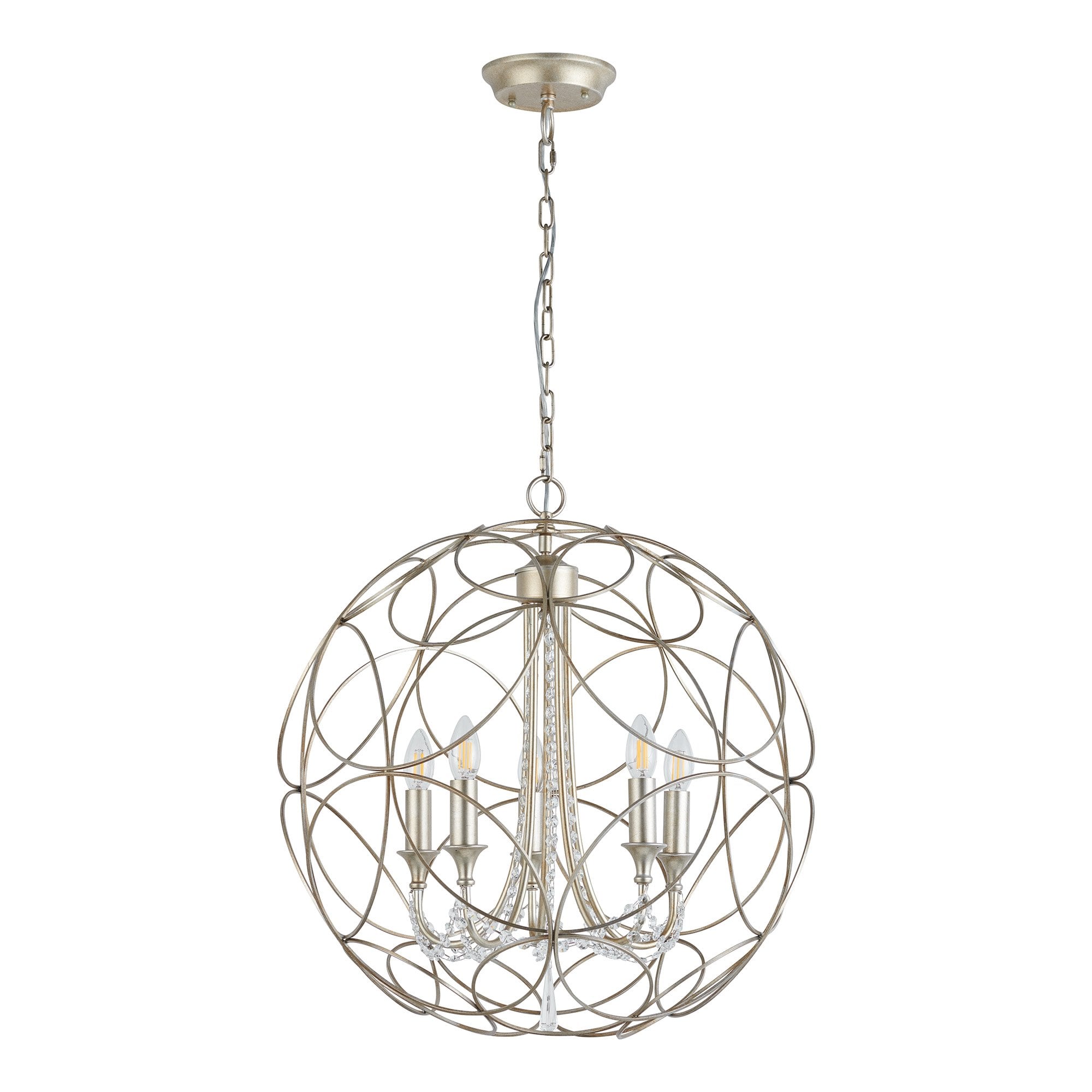 IL31850 Celine Pendant Sphere 5 Light E14 Aged Silver/Clear Crystal