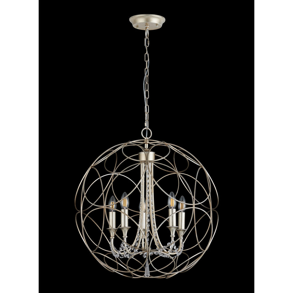 IL31850 Celine Pendant Sphere 5 Light E14 Aged Silver/Clear Crystal