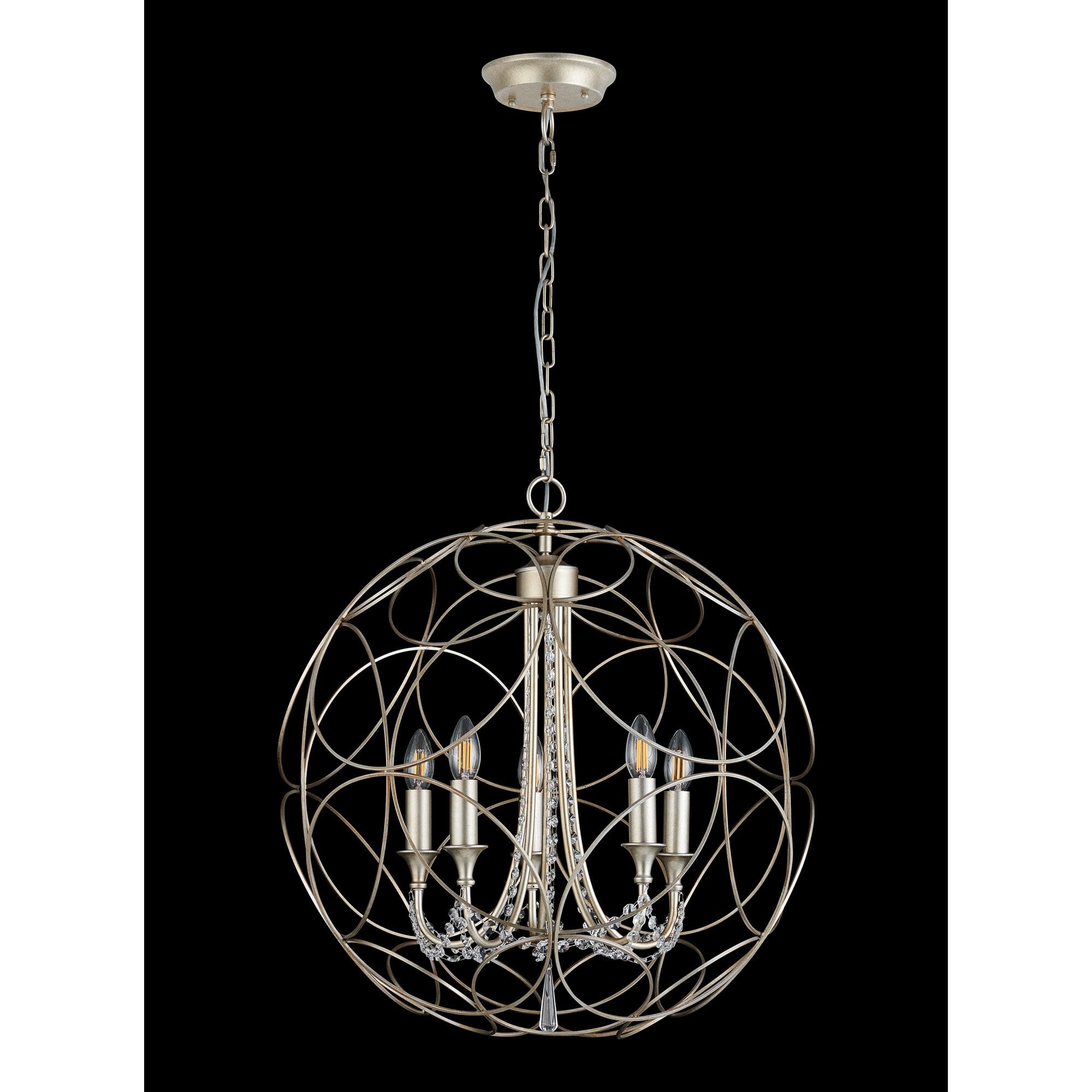 IL31850 Celine Pendant Sphere 5 Light E14 Aged Silver/Clear Crystal