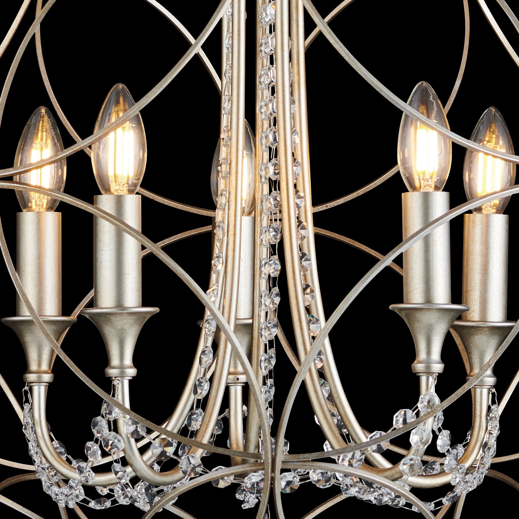 IL31850 Celine Pendant Sphere 5 Light E14 Aged Silver/Clear Crystal