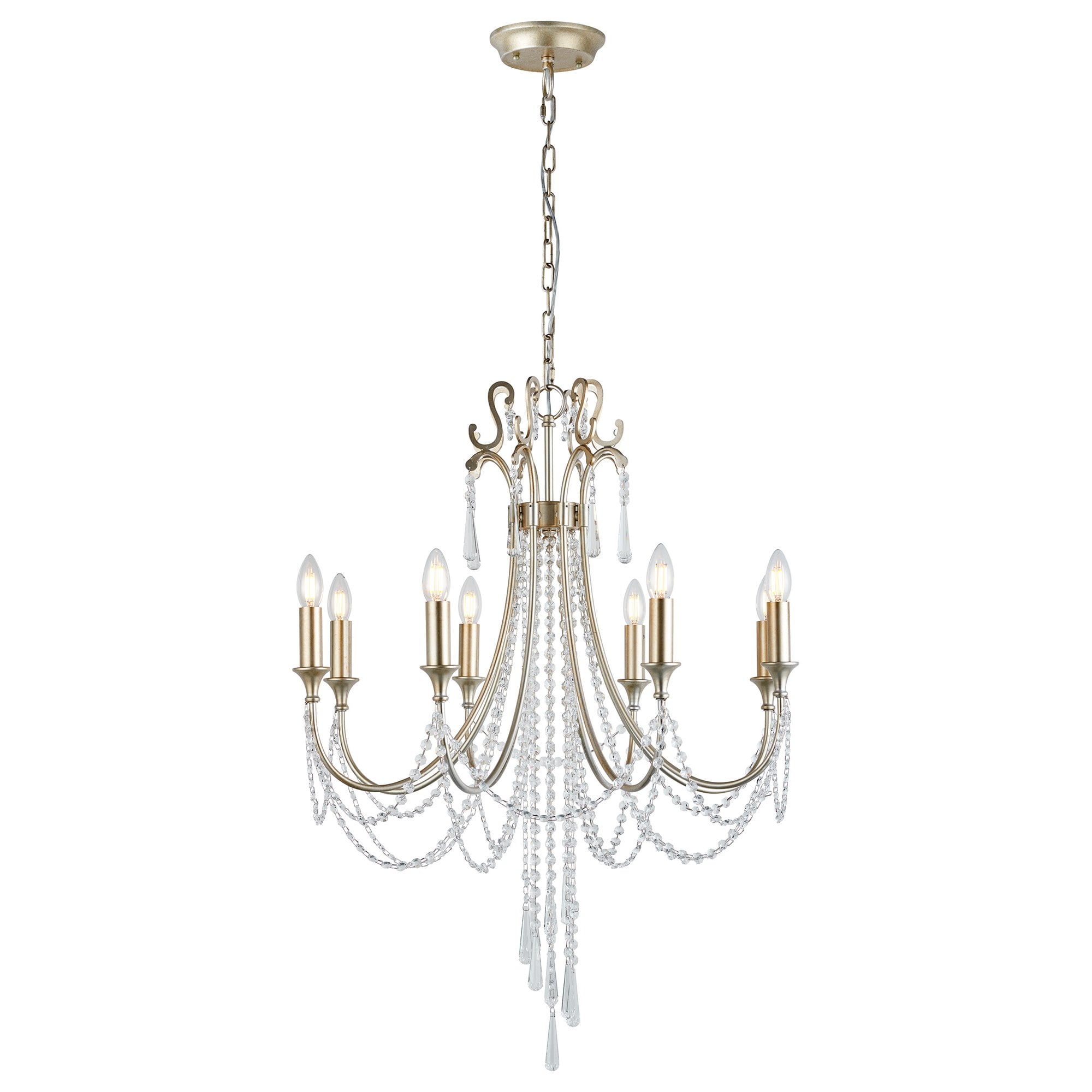 IL31845 Celine Pendant Chandelier 8 Light E14 Aged Silver/Clear Crystal