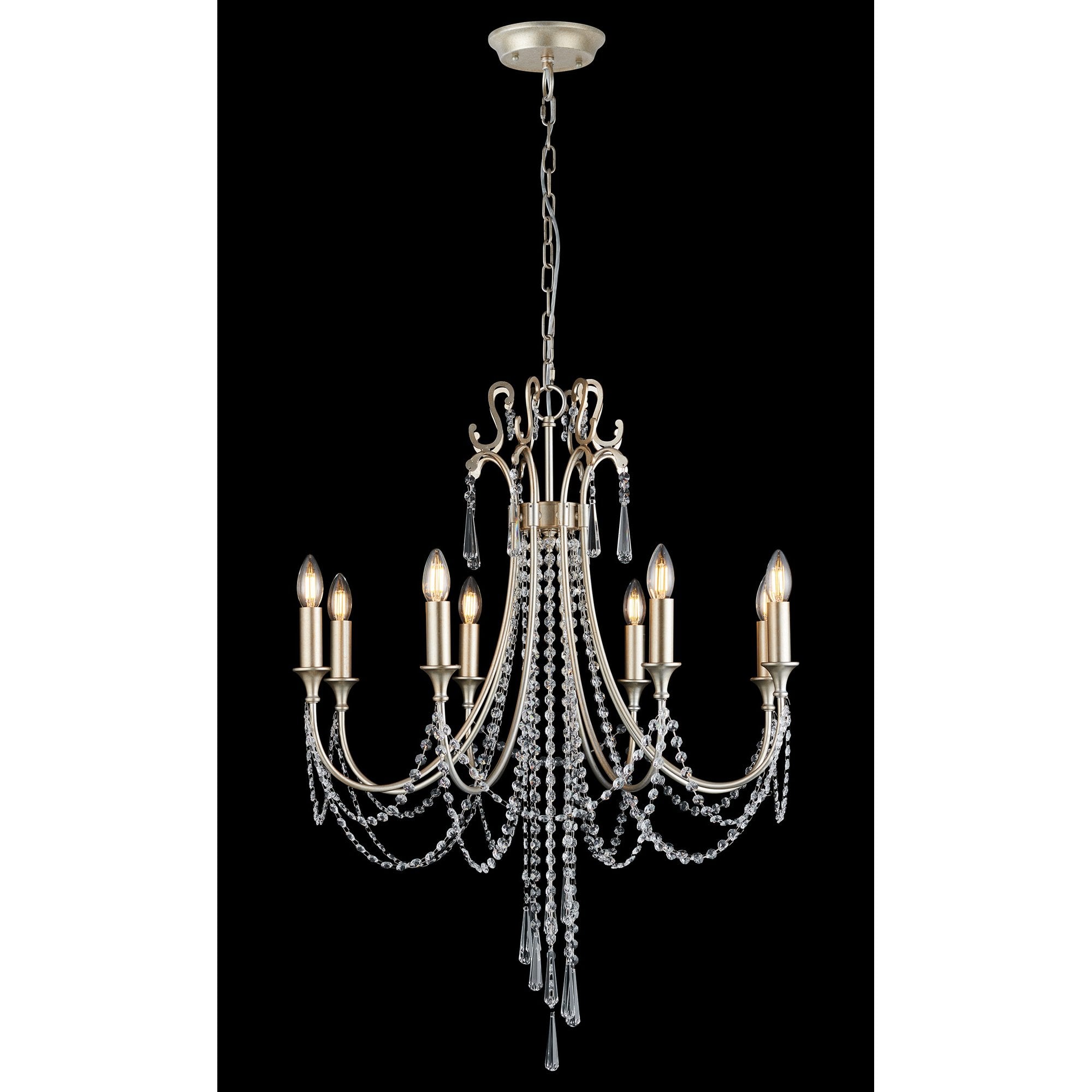IL31845 Celine Pendant Chandelier 8 Light E14 Aged Silver/Clear Crystal