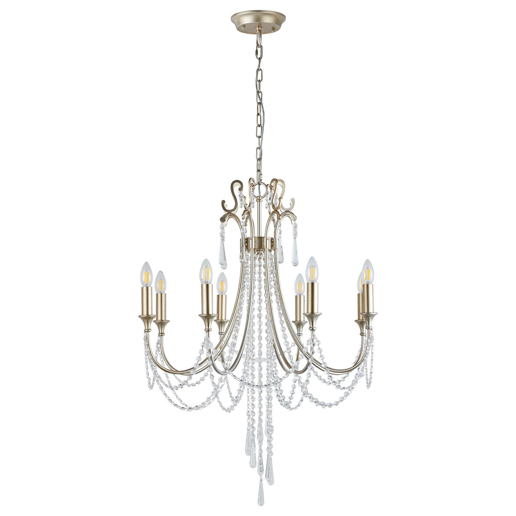IL31845 Celine Pendant Chandelier 8 Light E14 Aged Silver/Clear Crystal