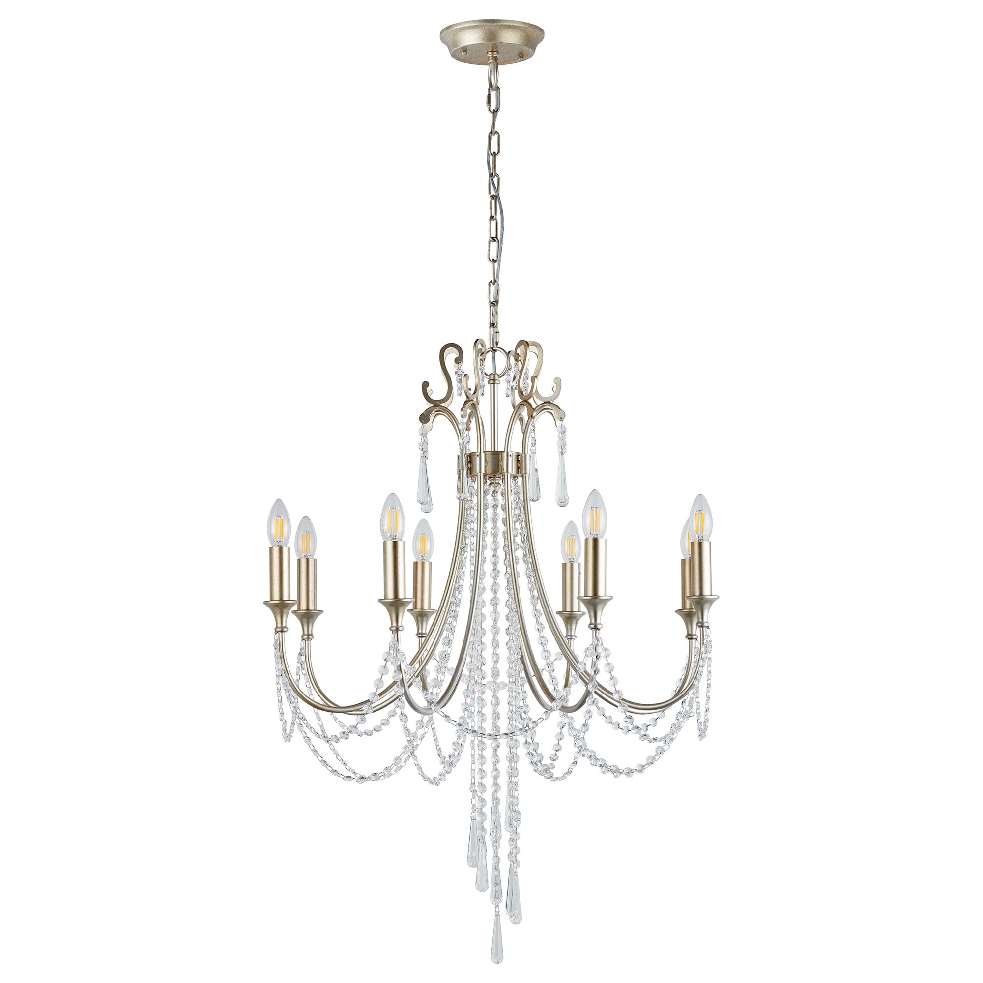 IL31845 Celine Pendant Chandelier 8 Light E14 Aged Silver/Clear Crystal
