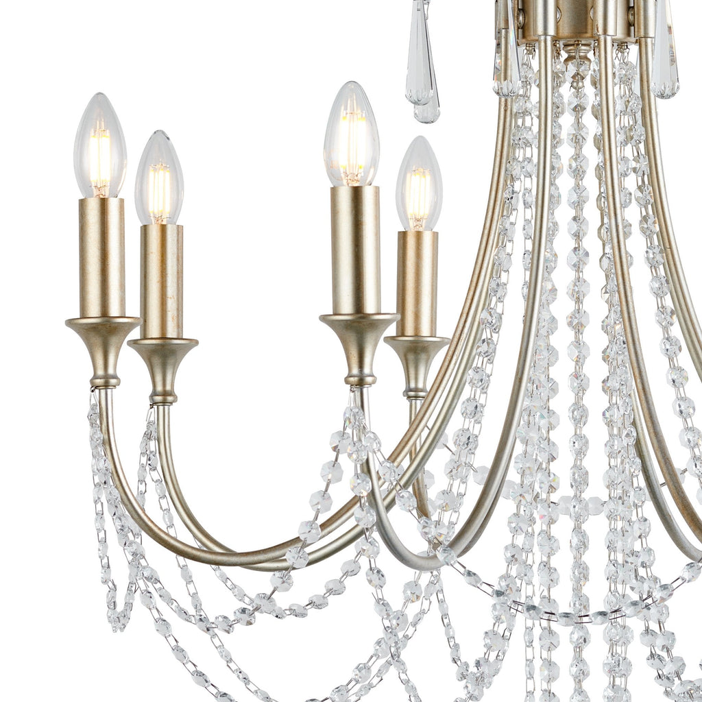 IL31845 Celine Pendant Chandelier 8 Light E14 Aged Silver/Clear Crystal