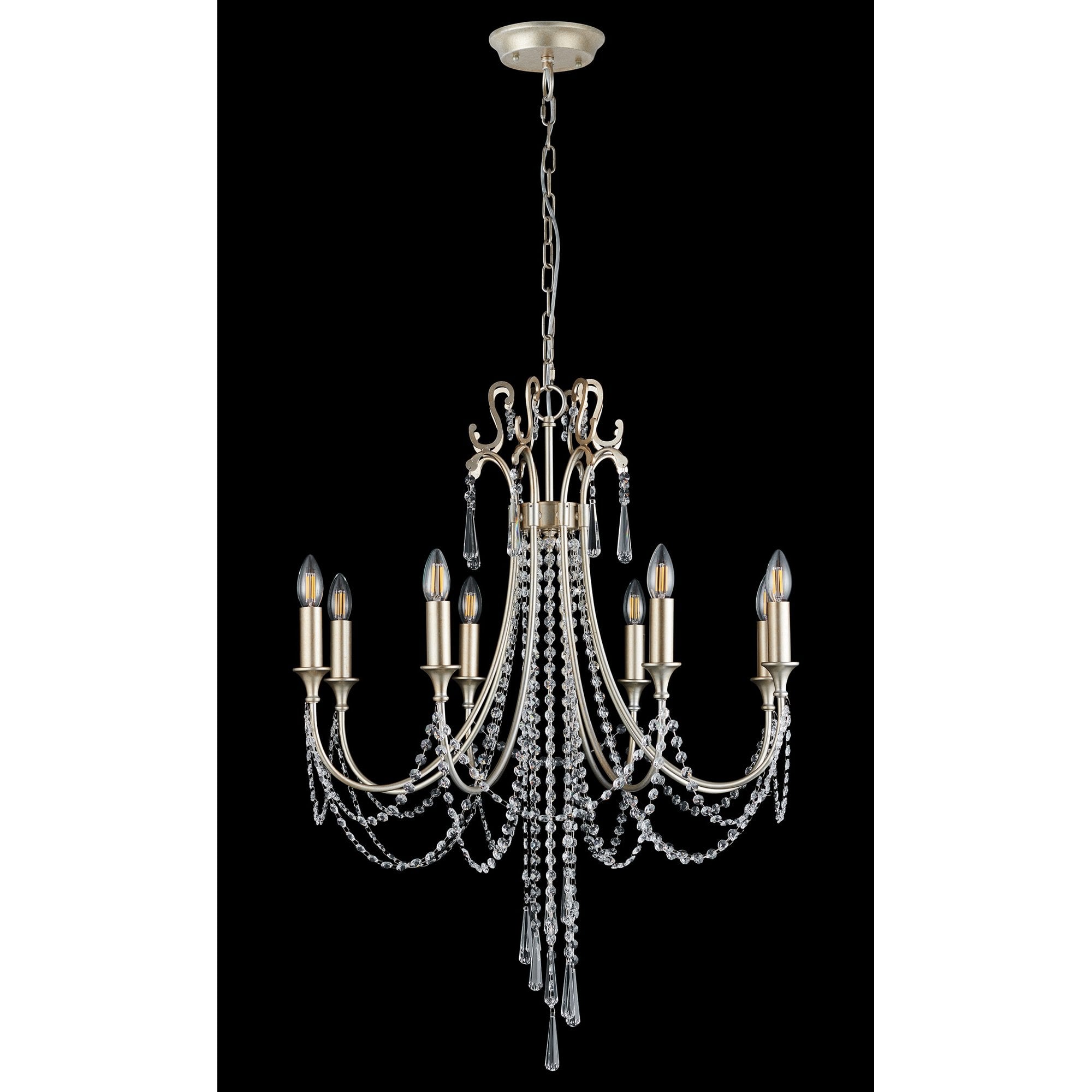 IL31845 Celine Pendant Chandelier 8 Light E14 Aged Silver/Clear Crystal