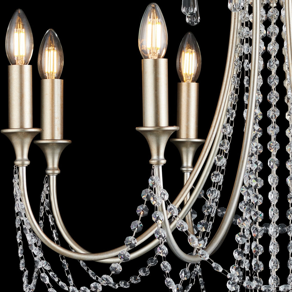 IL31845 Celine Pendant Chandelier 8 Light E14 Aged Silver/Clear Crystal