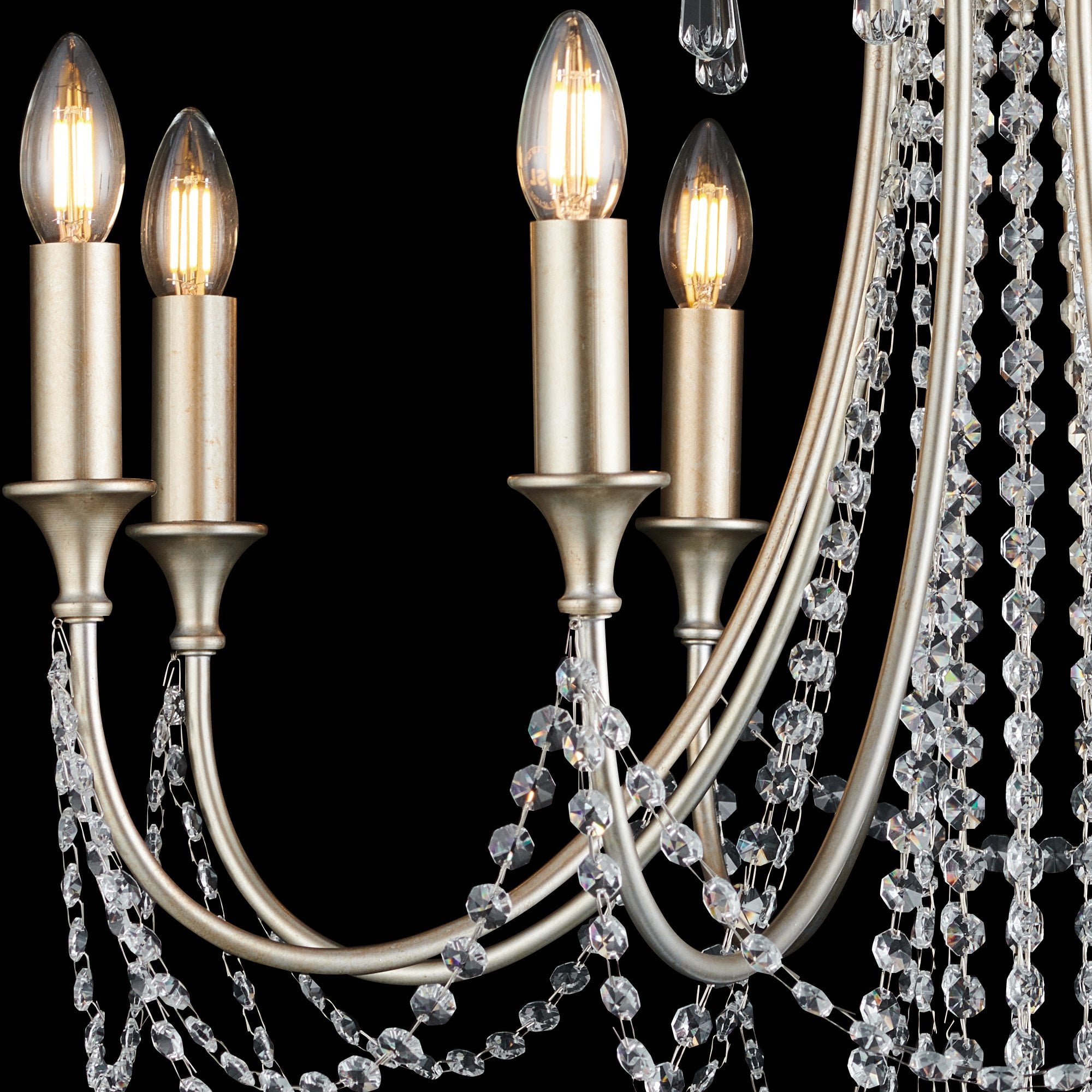 IL31845 Celine Pendant Chandelier 8 Light E14 Aged Silver/Clear Crystal