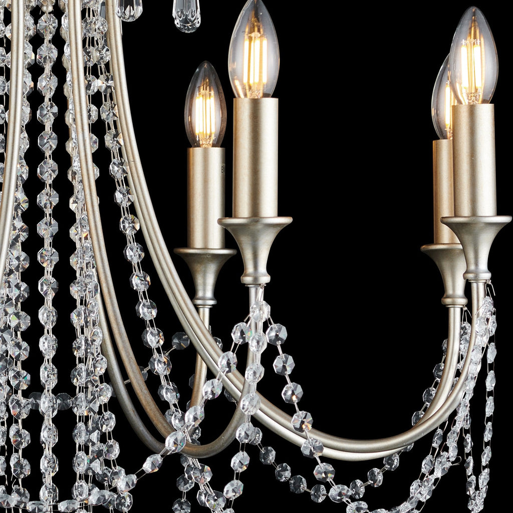 IL31845 Celine Pendant Chandelier 8 Light E14 Aged Silver/Clear Crystal