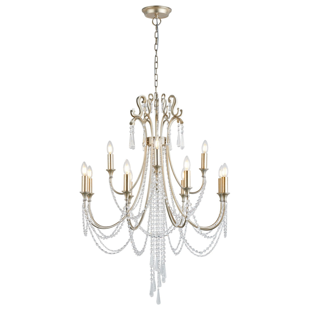 IL31846 Celine Pendant Chandelier 12 Light E14 Aged Silver/Clear Crystal