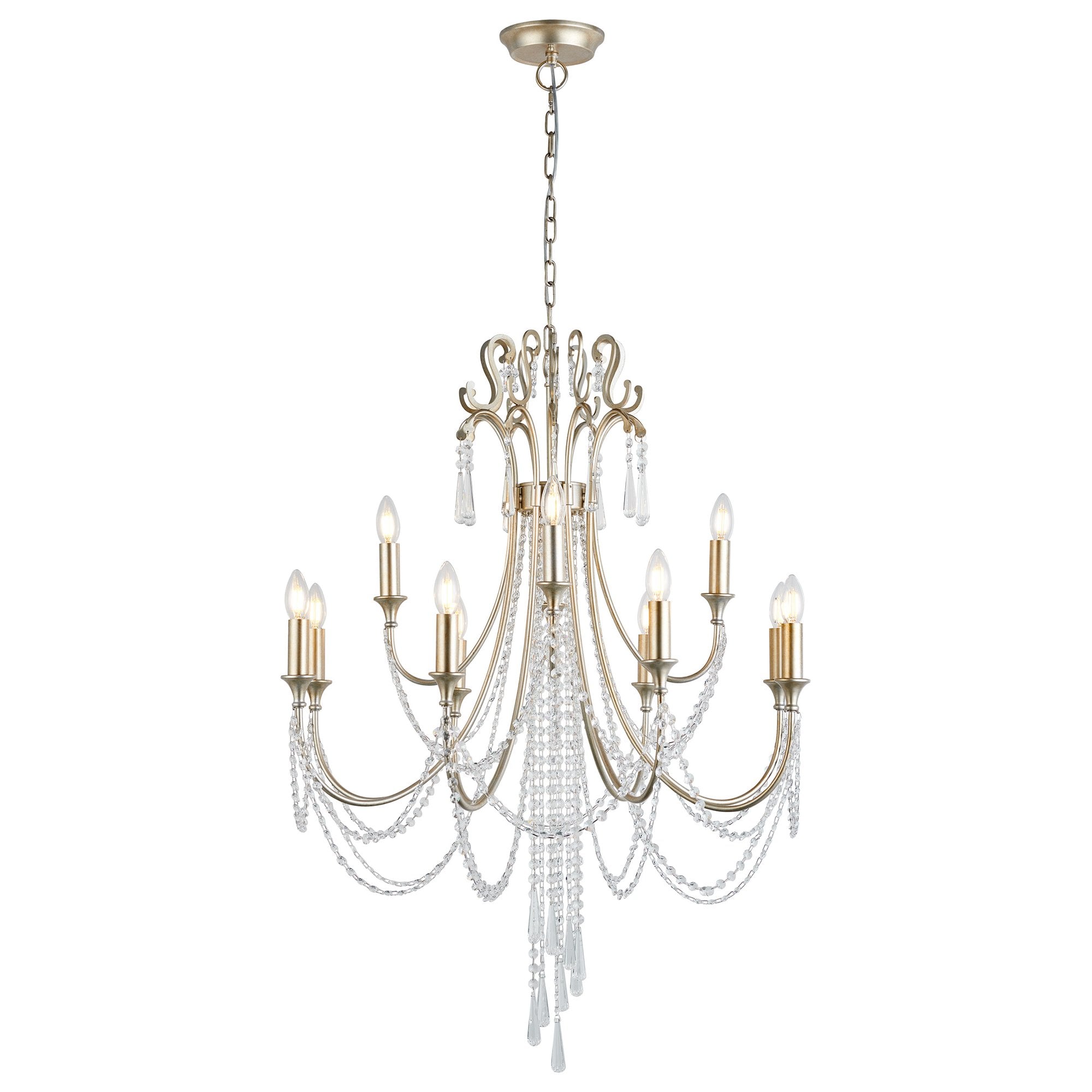 IL31846 Celine Pendant Chandelier 12 Light E14 Aged Silver/Clear Crystal