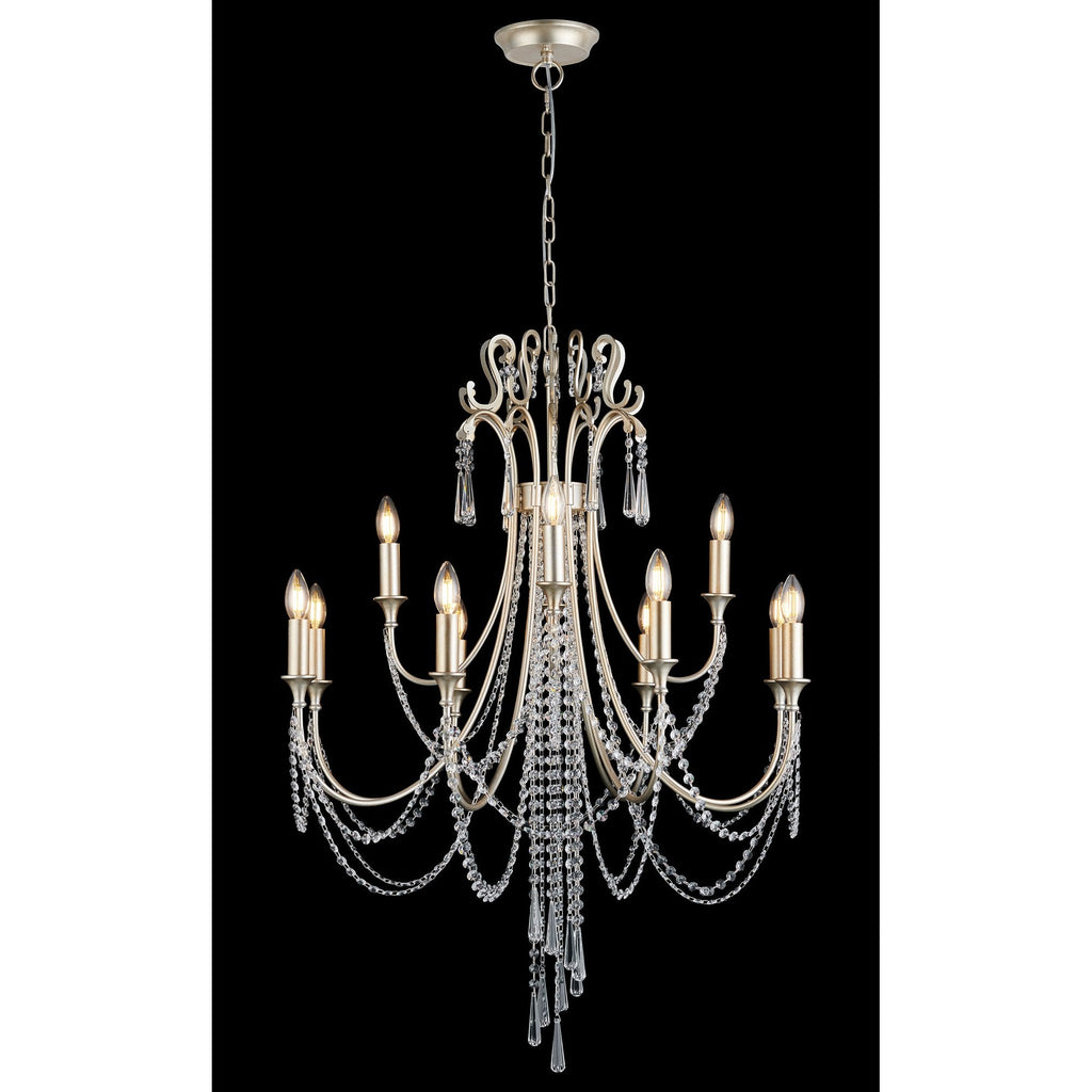 IL31846 Celine Pendant Chandelier 12 Light E14 Aged Silver/Clear Crystal