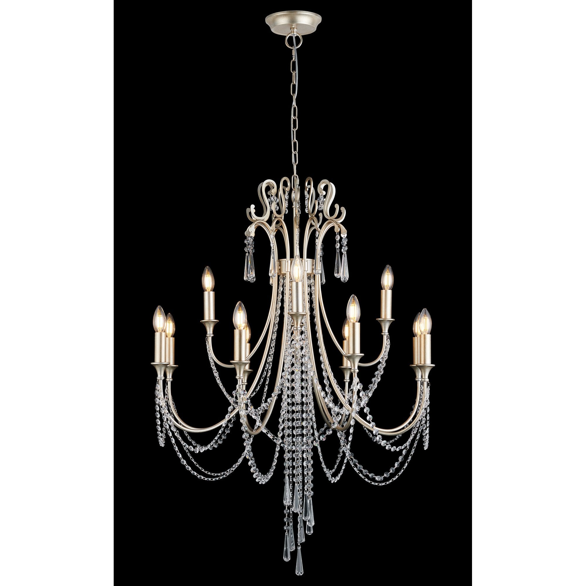 IL31846 Celine Pendant Chandelier 12 Light E14 Aged Silver/Clear Crystal